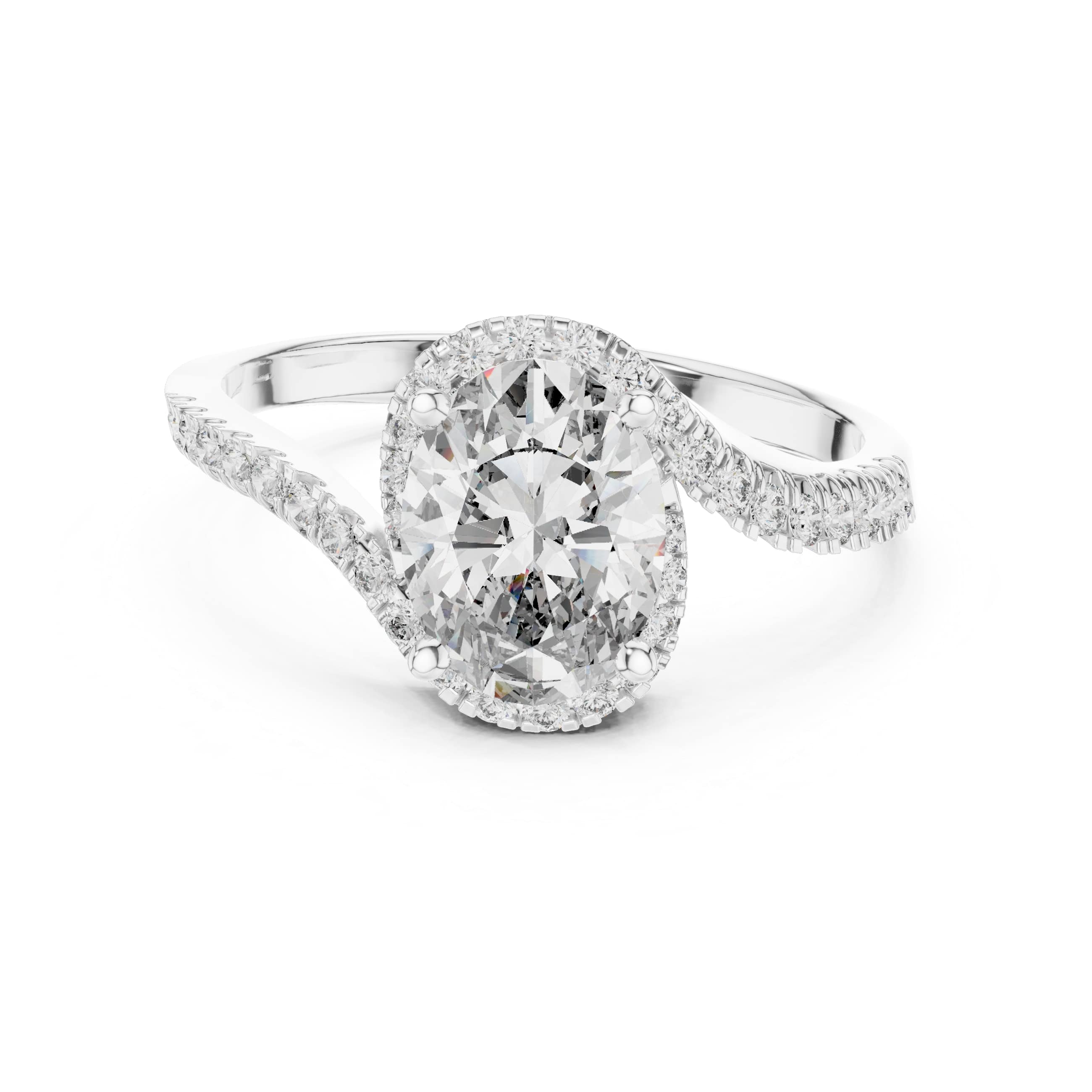 Elisora Oval Pavé Twist Moissanite Engagement Ring | Twisted Pavé Band Oval Solitaire in 10K/14K Gold or Silver