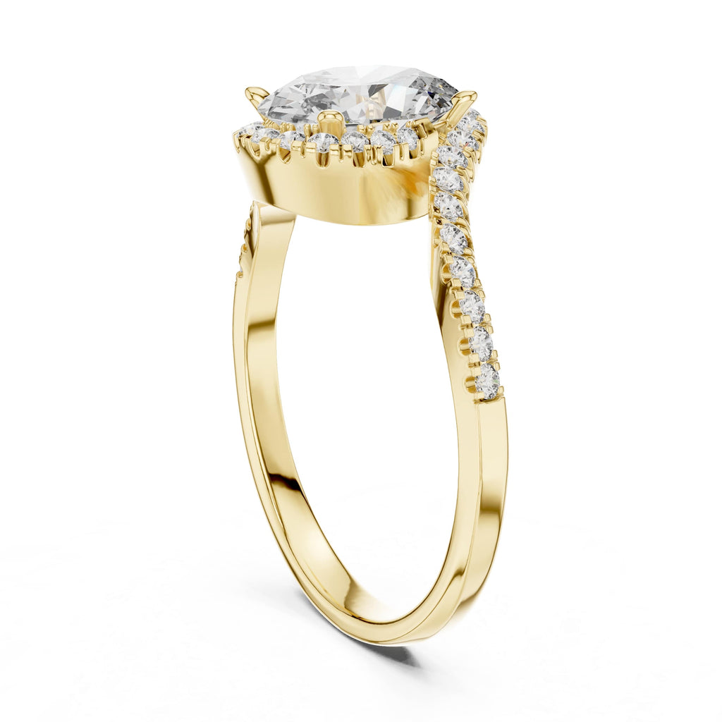 Elisora Oval Pavé Twist Moissanite Engagement Ring | Twisted Pavé Band Oval Solitaire in 10K/14K Gold or Silver