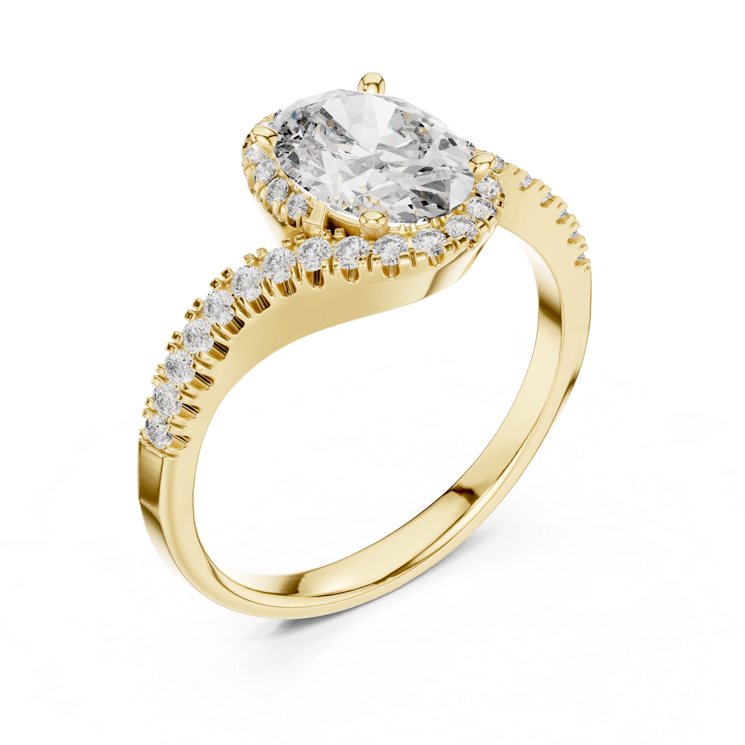 Elisora Oval Pavé Twist Moissanite Engagement Ring | Twisted Pavé Band Oval Solitaire in 10K/14K Gold or Silver