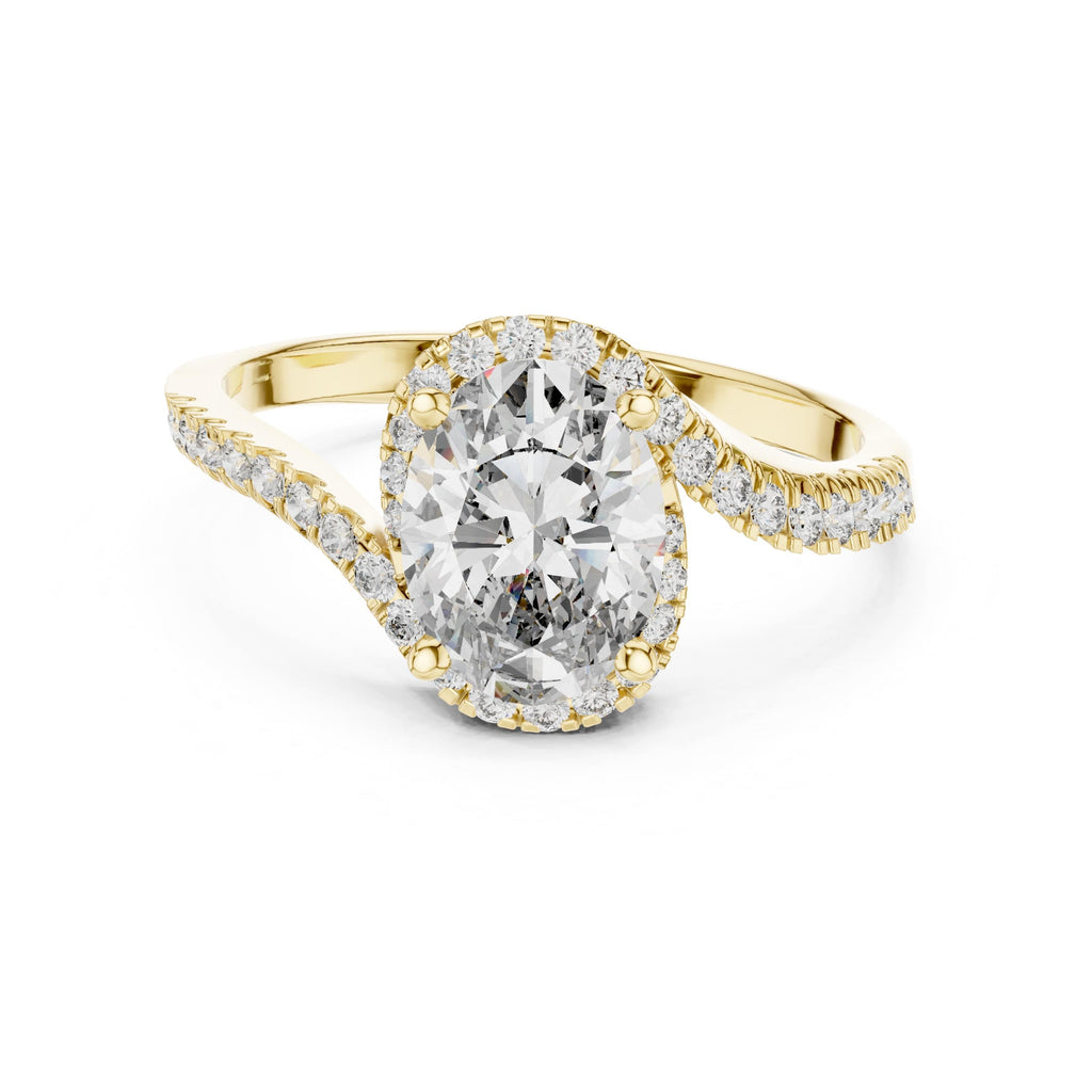 Elisora Oval Pavé Twist Moissanite Engagement Ring | Twisted Pavé Band Oval Solitaire in 10K/14K Gold or Silver