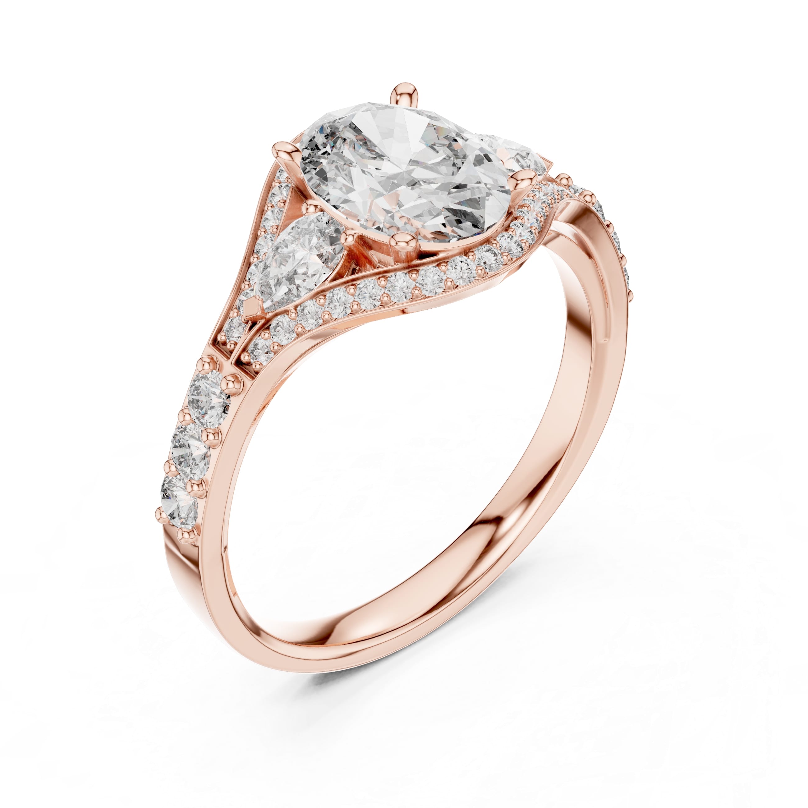 Elisora Oval Halo Split-Shank Moissanite Engagement Ring | Double Pavé Band with Micro-Set Accents in 10K/14K Gold or Silver