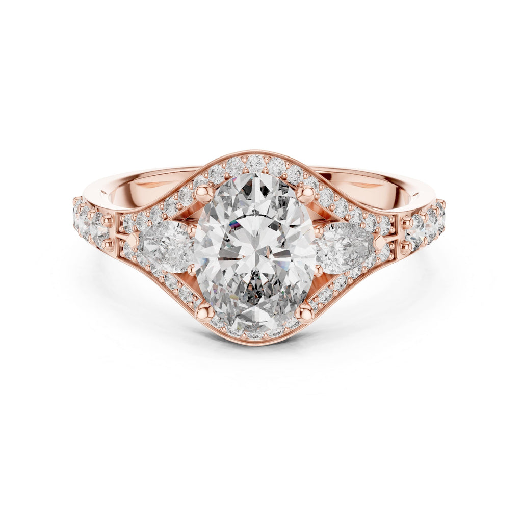 Elisora Oval Halo Split-Shank Moissanite Engagement Ring | Double Pavé Band with Micro-Set Accents in 10K/14K Gold or Silver