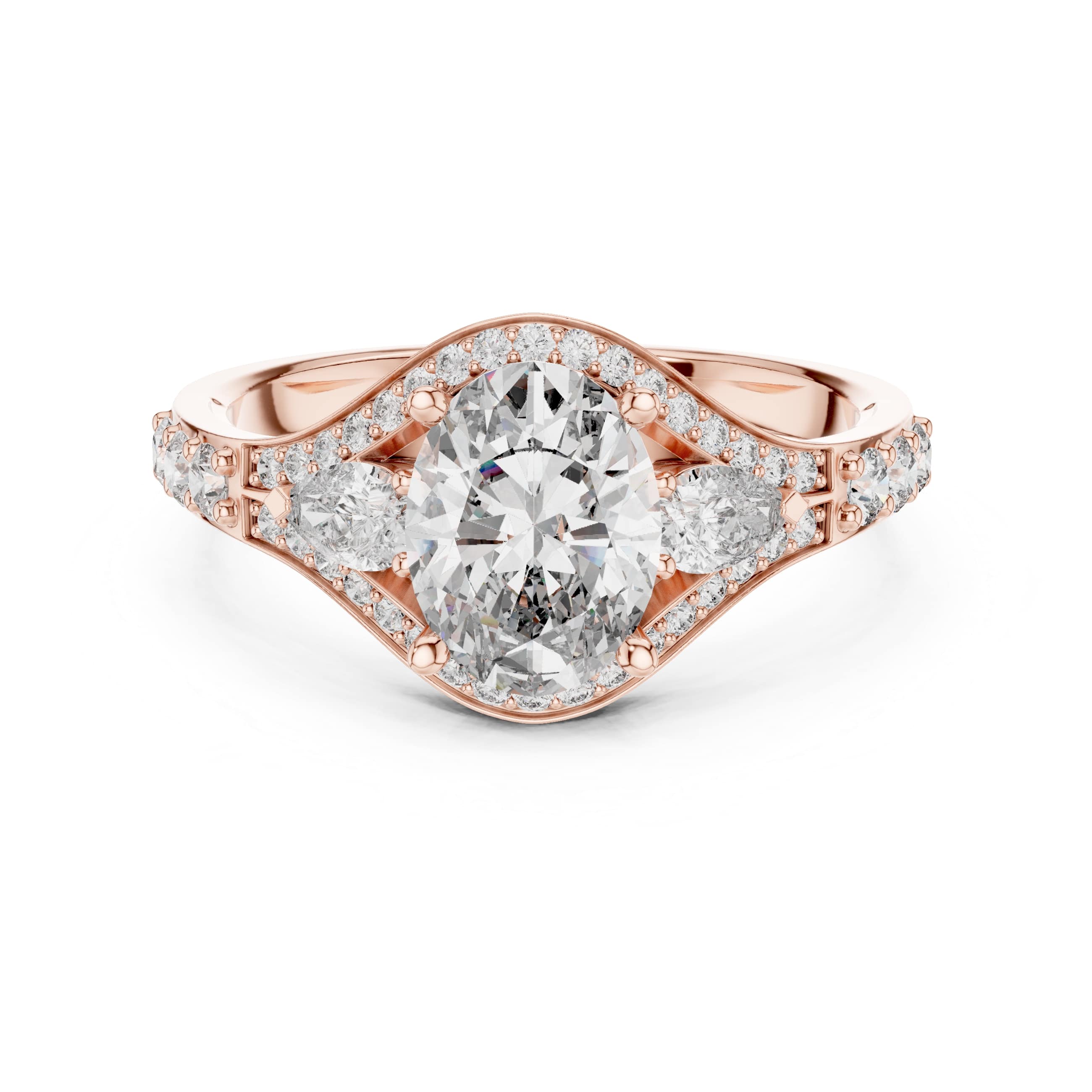 Elisora Oval Halo Split-Shank Moissanite Engagement Ring | Double Pavé Band with Micro-Set Accents in 10K/14K Gold or Silver