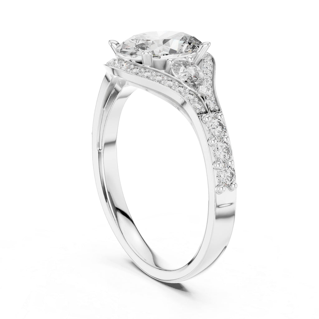 Elisora Oval Halo Split-Shank Moissanite Engagement Ring | Double Pavé Band with Micro-Set Accents in 10K/14K Gold or Silver