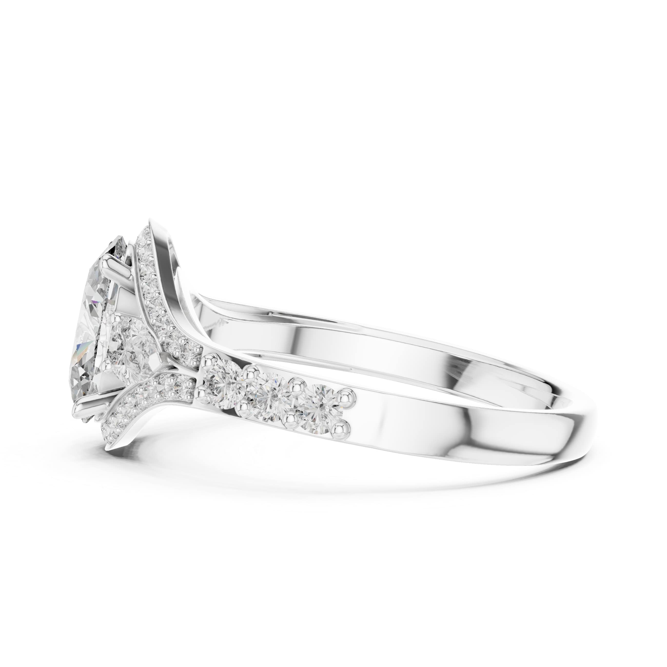 Elisora Oval Halo Split-Shank Moissanite Engagement Ring | Double Pavé Band with Micro-Set Accents in 10K/14K Gold or Silver
