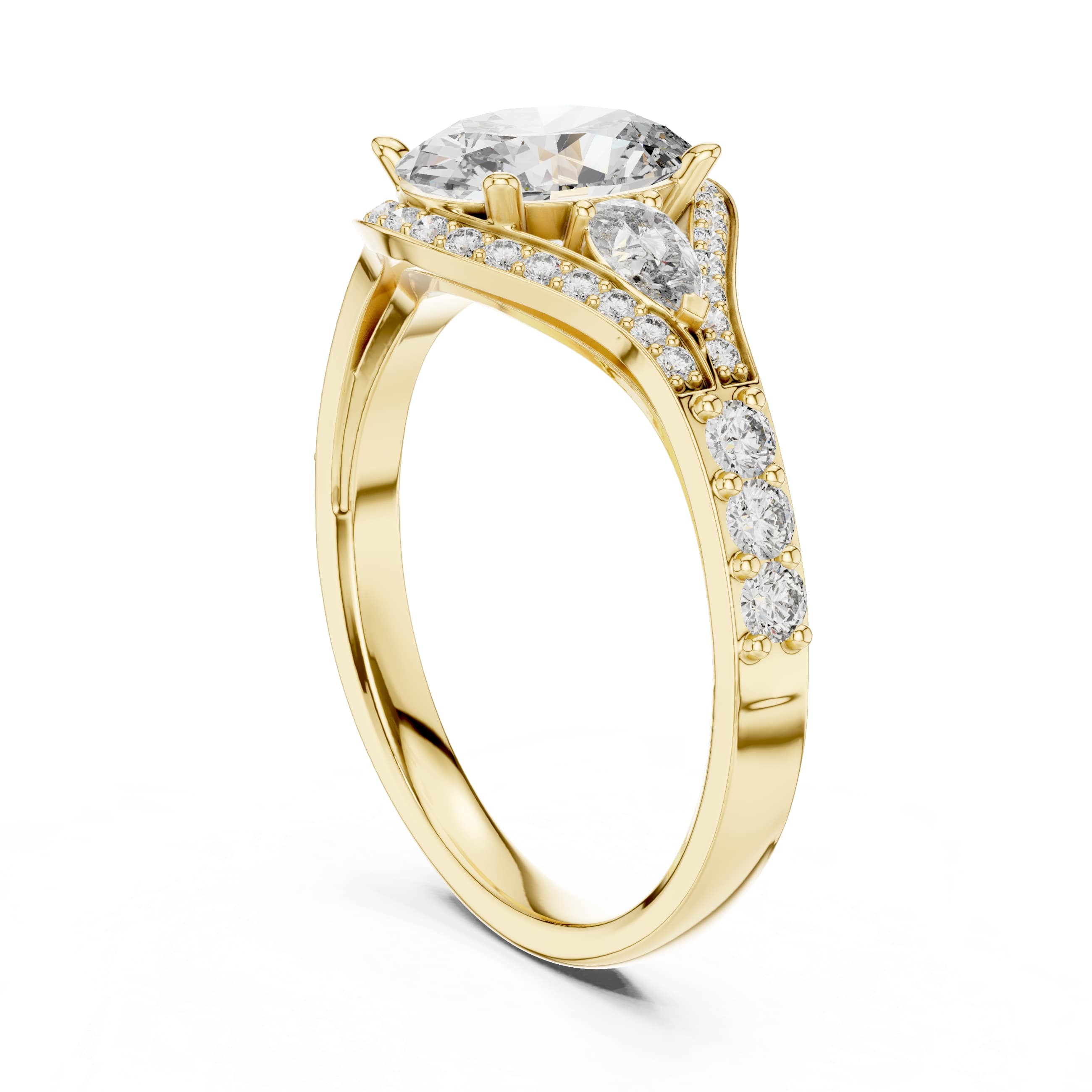 Elisora Oval Halo Split-Shank Moissanite Engagement Ring | Double Pavé Band with Micro-Set Accents in 10K/14K Gold or Silver