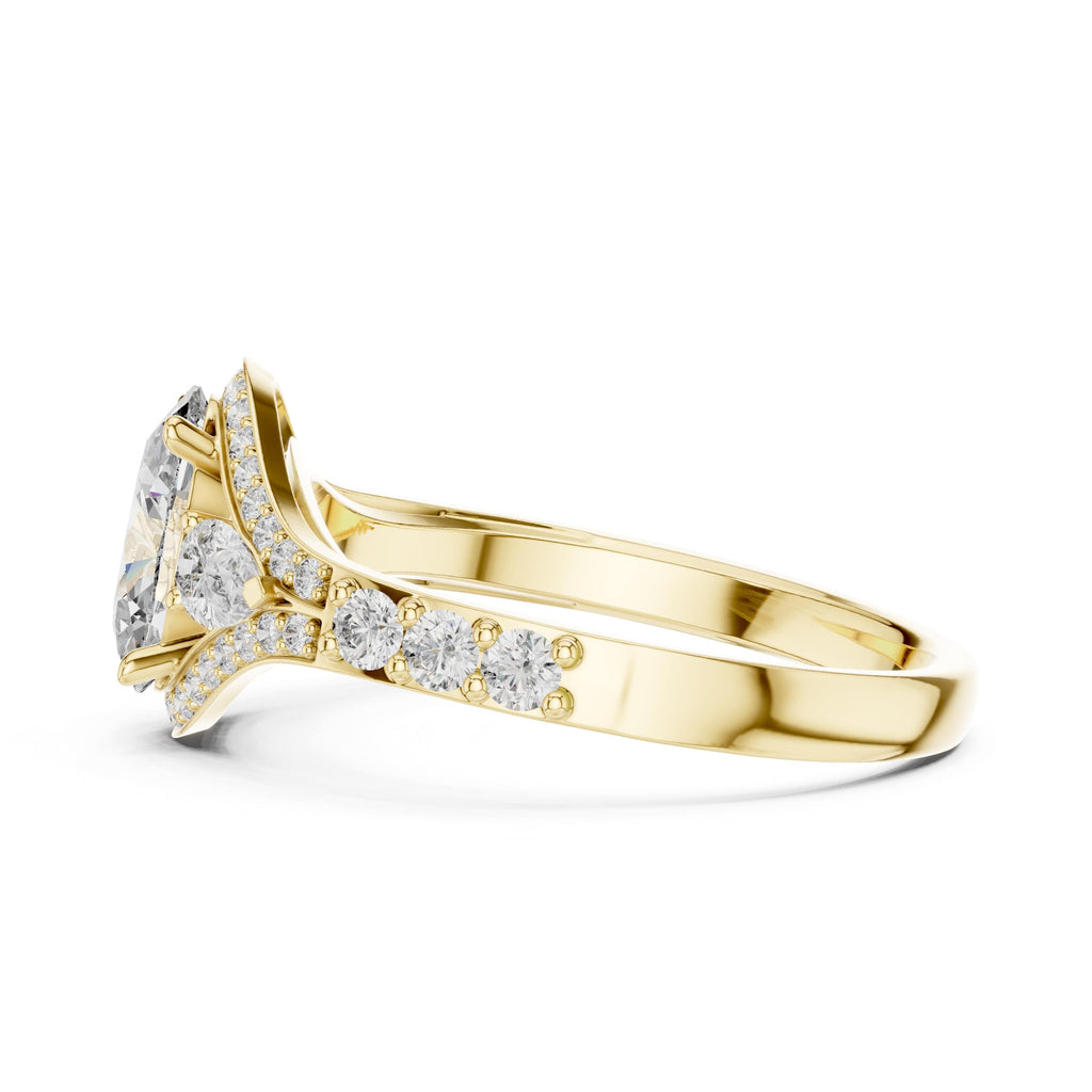 Elisora Oval Halo Split-Shank Moissanite Engagement Ring | Double Pavé Band with Micro-Set Accents in 10K/14K Gold or Silver