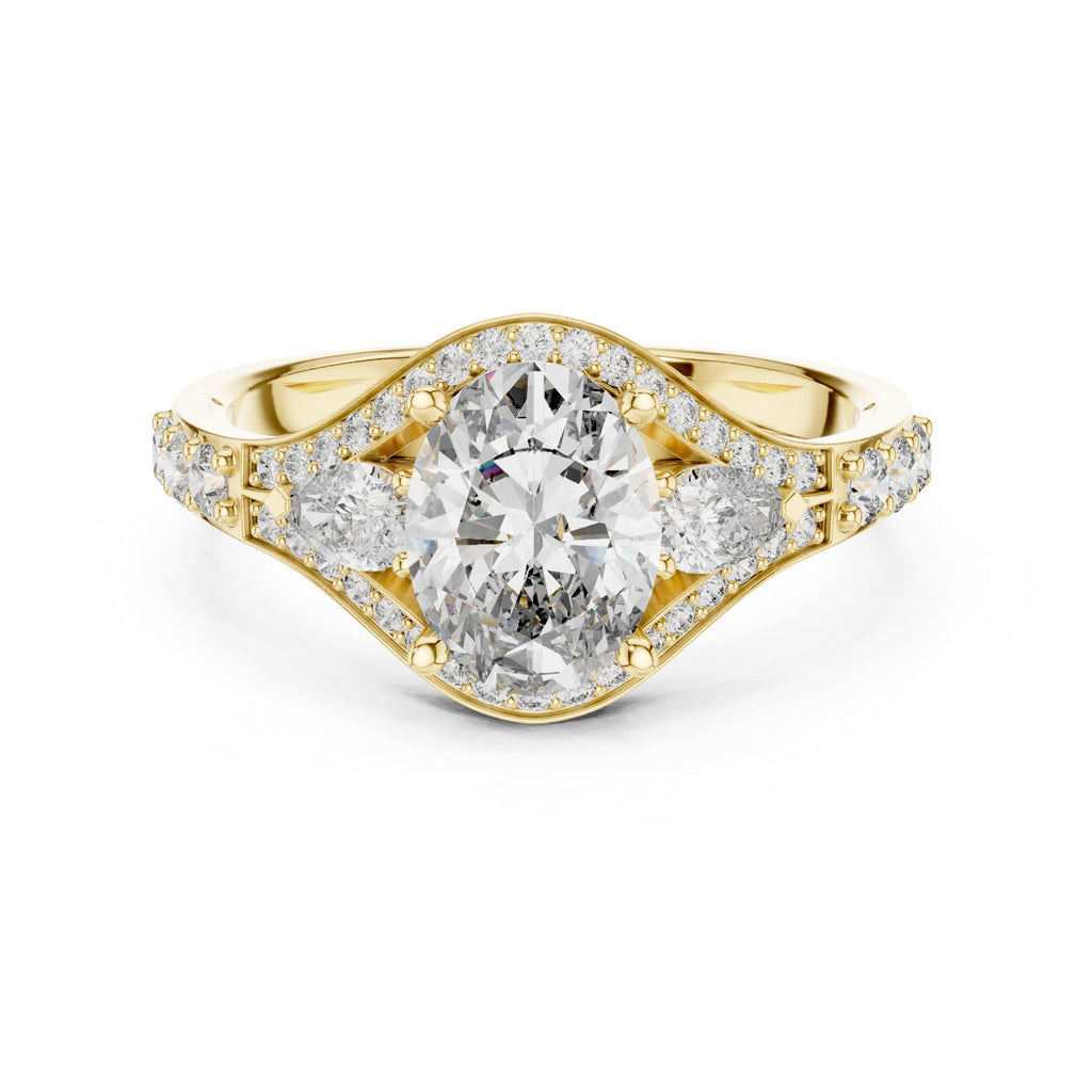 Elisora Oval Halo Split-Shank Moissanite Engagement Ring | Double Pavé Band with Micro-Set Accents in 10K/14K Gold or Silver