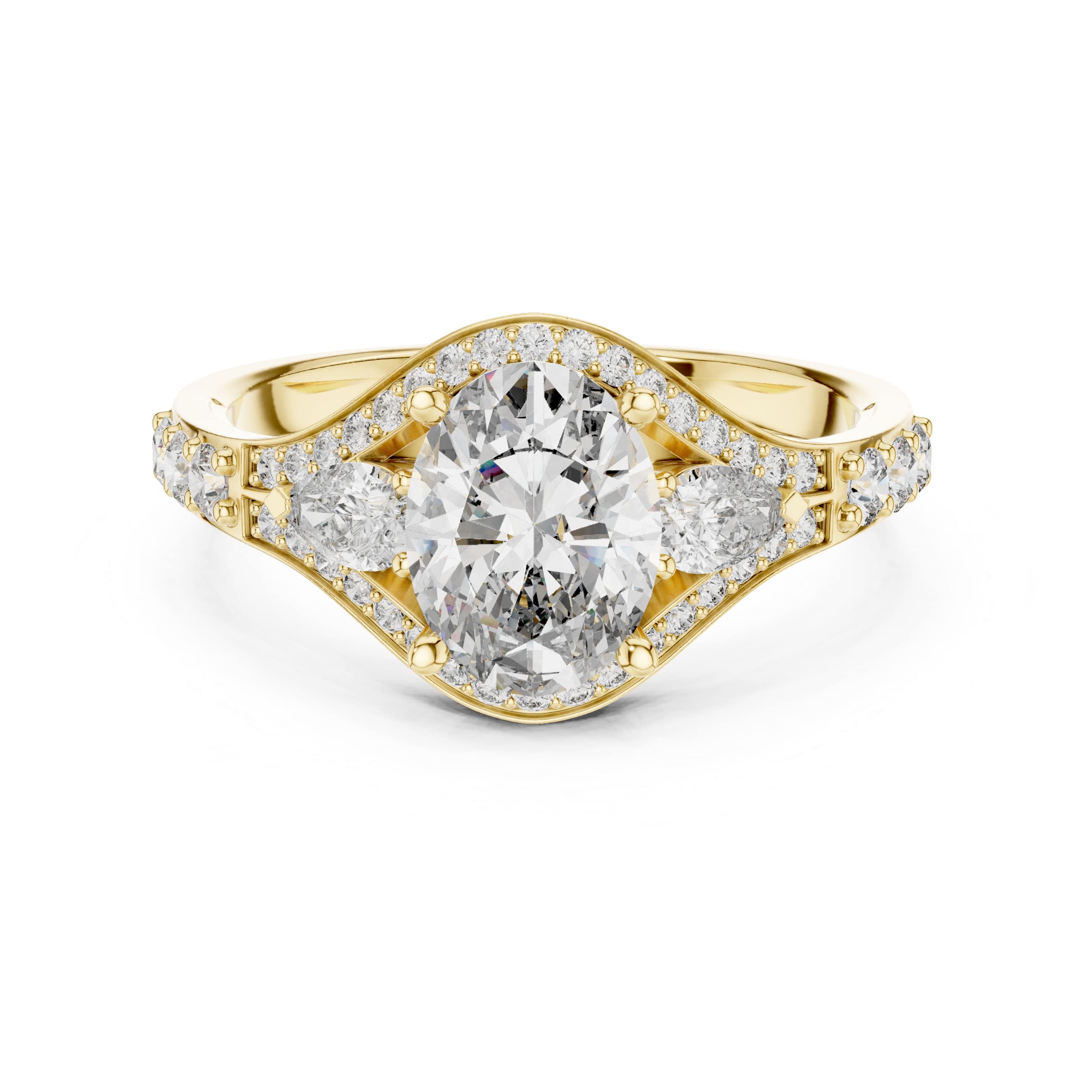 Elisora Oval Halo Split-Shank Moissanite Engagement Ring | Double Pavé Band with Micro-Set Accents in 10K/14K Gold or Silver