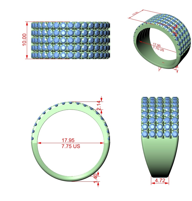 Five-Row Pavé Moissanite Wide Band Ring - 2.125 CT Dome-Style Eternity Design in 10K/14K Gold or Silver | The Elisora Jewels