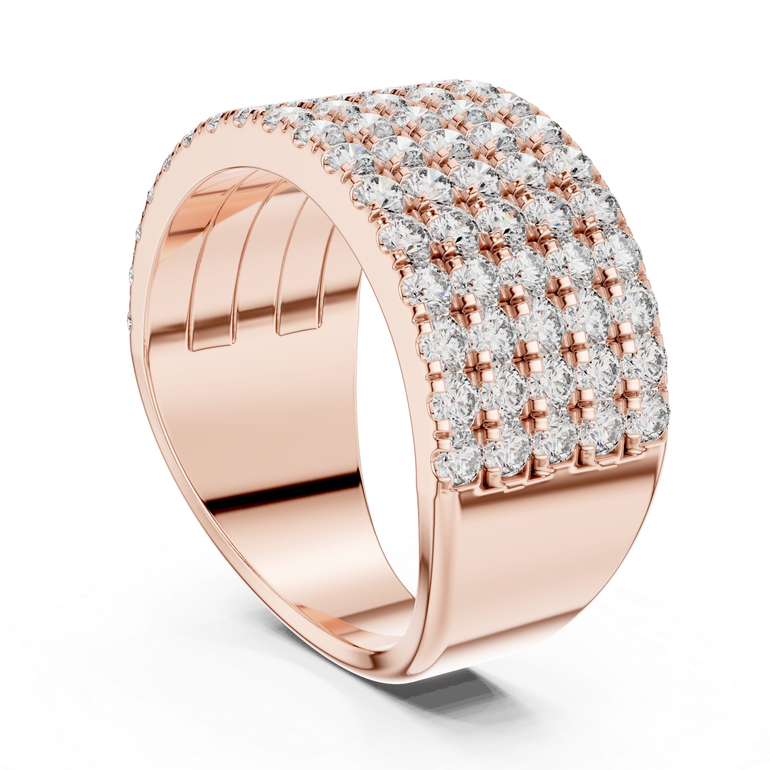 Five-Row Pavé Moissanite Wide Band Ring - 2.125 CT Dome-Style Eternity Design in 10K/14K Gold or Silver | The Elisora Jewels