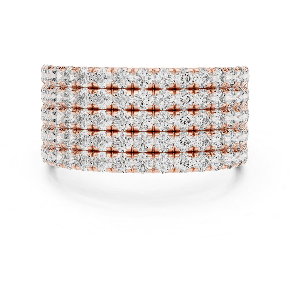 Five-Row Pavé Moissanite Wide Band Ring - 2.125 CT Dome-Style Eternity Design in 10K/14K Gold or Silver | The Elisora Jewels