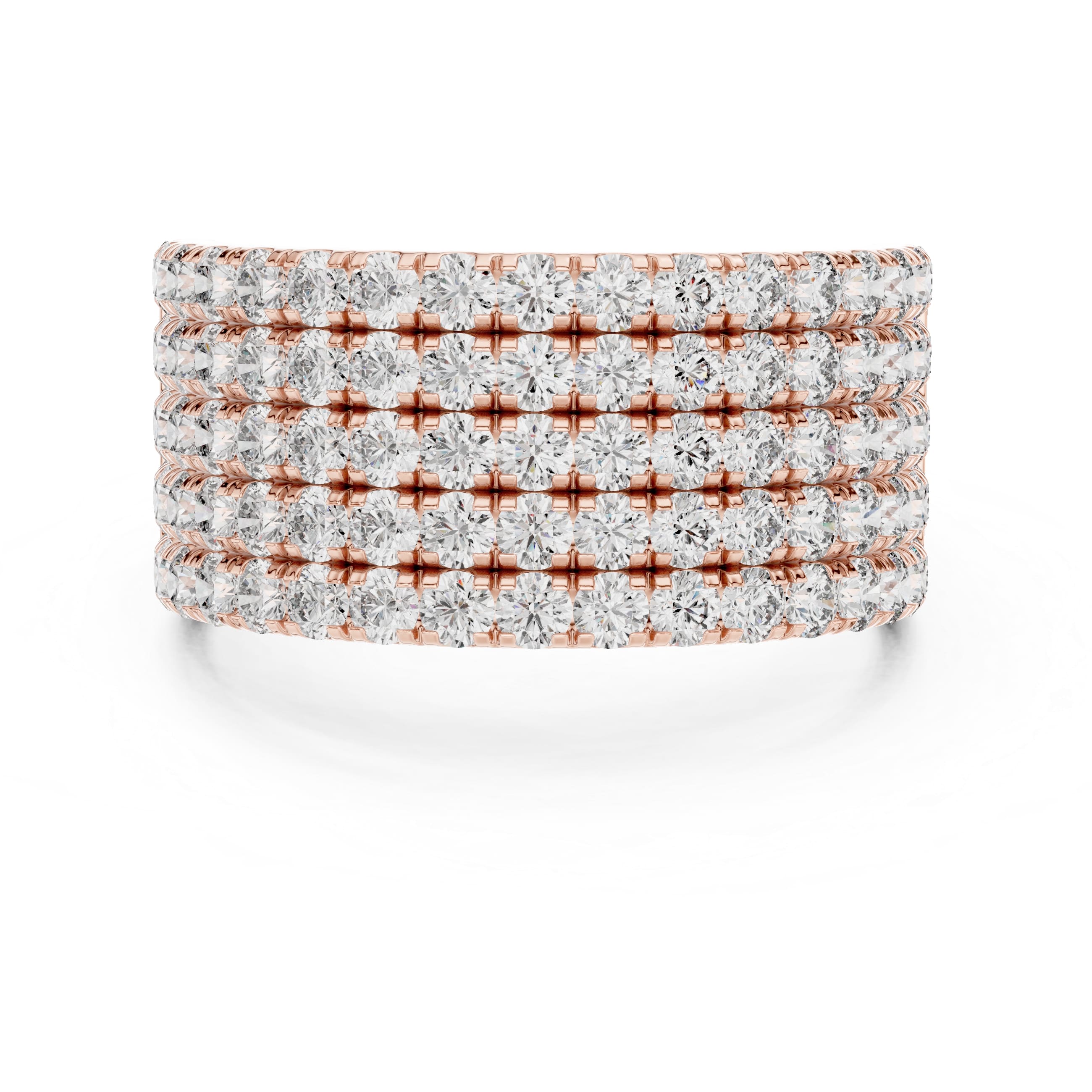 Five-Row Pavé Moissanite Wide Band Ring - 2.125 CT Dome-Style Eternity Design in 10K/14K Gold or Silver | The Elisora Jewels