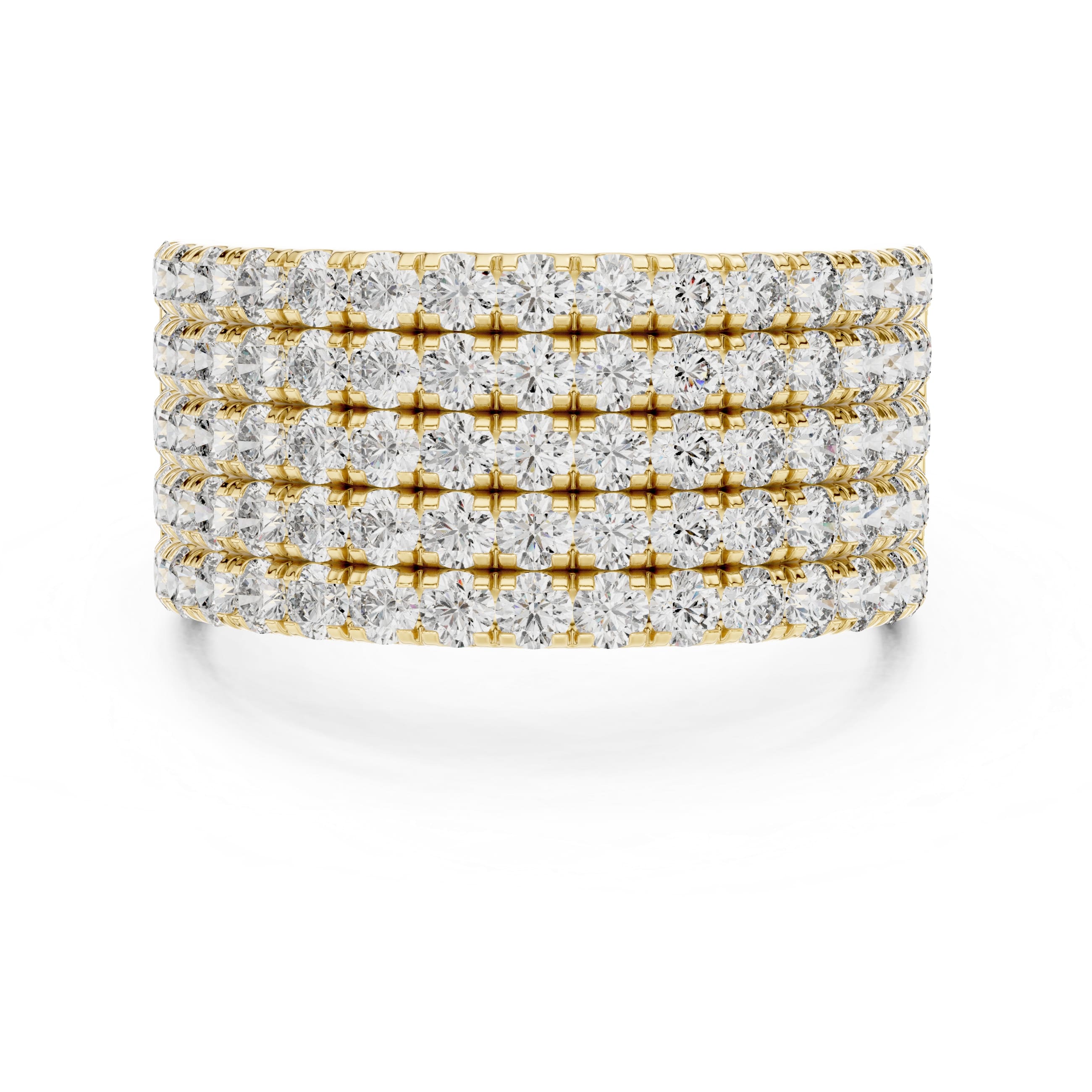Five-Row Pavé Moissanite Wide Band Ring - 2.125 CT Dome-Style Eternity Design in 10K/14K Gold or Silver | The Elisora Jewels