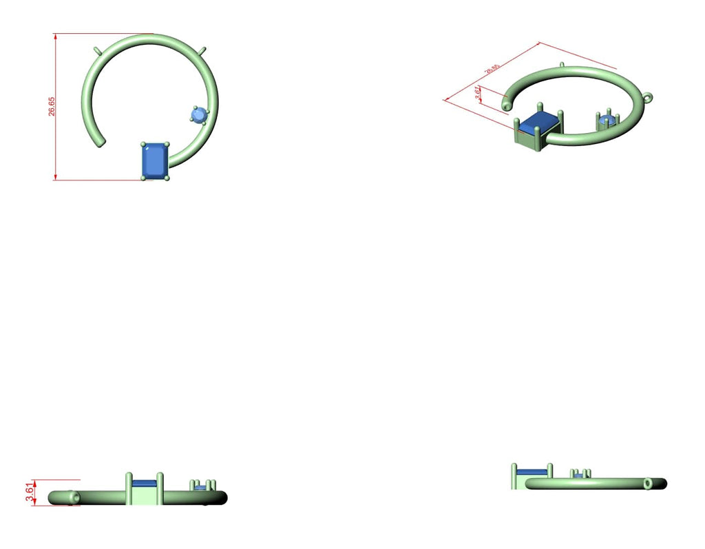 Minimalist Emerald-Cut Pendant with Side Accent Stone - 0.87 CT + 0.11 CT | Modern Geometric Necklace Charm