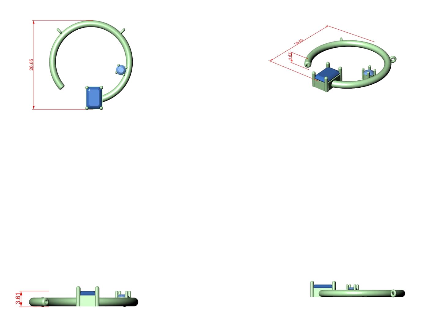 Minimalist Emerald-Cut Pendant with Side Accent Stone - 0.87 CT + 0.11 CT | Modern Geometric Necklace Charm