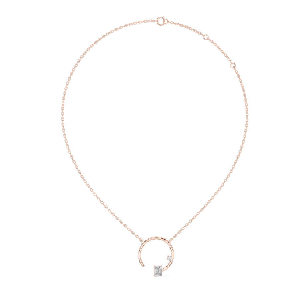 Minimalist Emerald-Cut Pendant with Side Accent Stone - 0.87 CT + 0.11 CT | Modern Geometric Necklace Charm