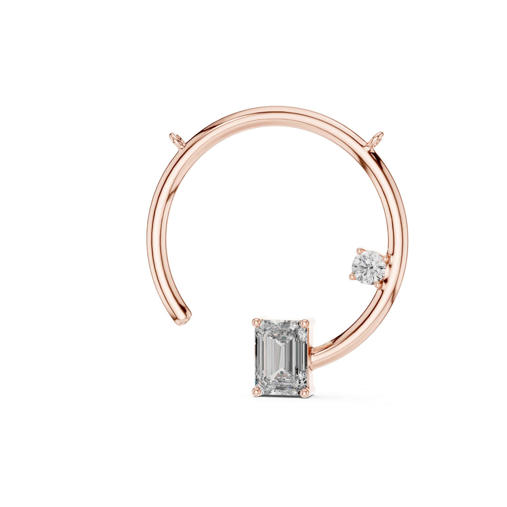 Minimalist Emerald-Cut Pendant with Side Accent Stone - 0.87 CT + 0.11 CT | Modern Geometric Necklace Charm