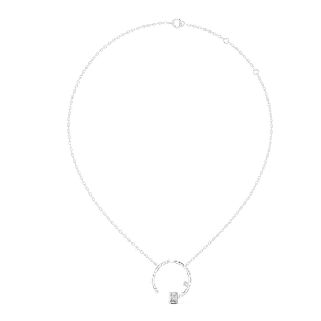 Minimalist Emerald-Cut Pendant with Side Accent Stone - 0.87 CT + 0.11 CT | Modern Geometric Necklace Charm