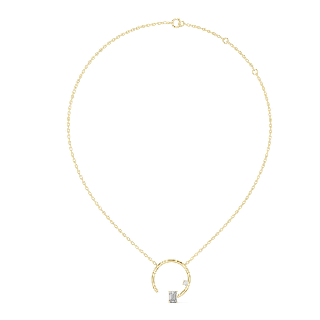 Minimalist Emerald-Cut Pendant with Side Accent Stone - 0.87 CT + 0.11 CT | Modern Geometric Necklace Charm
