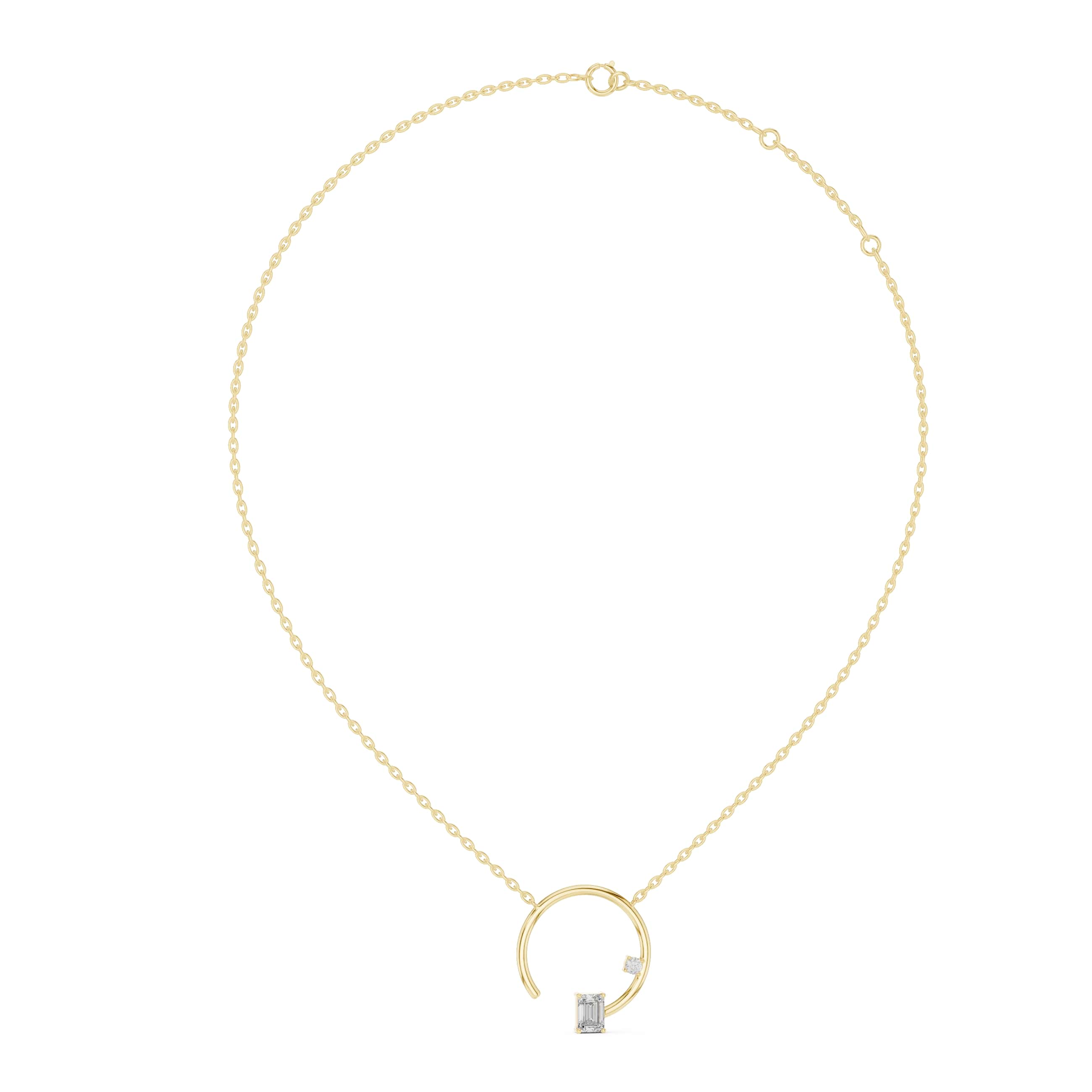 Minimalist Emerald-Cut Pendant with Side Accent Stone - 0.87 CT + 0.11 CT | Modern Geometric Necklace Charm