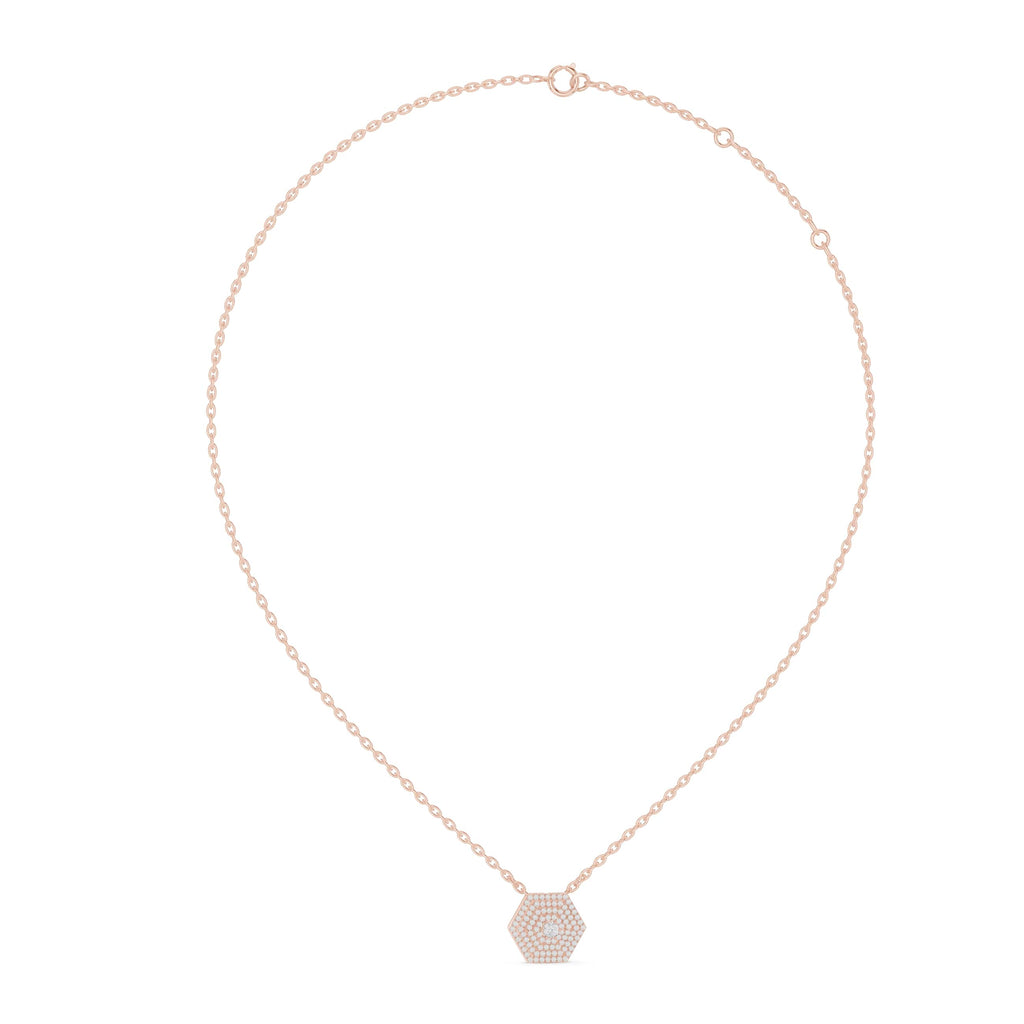 Hexagon Halo Diamond Pendant with Layered Geometric Design - 0.6 CT Modern Architectural Statement Necklace | The Elisora Jewels