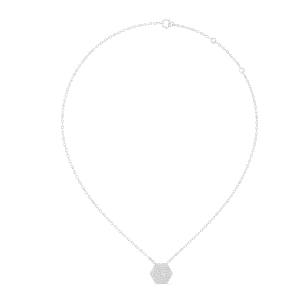 Hexagon Halo Diamond Pendant with Layered Geometric Design - 0.6 CT Modern Architectural Statement Necklace | The Elisora Jewels