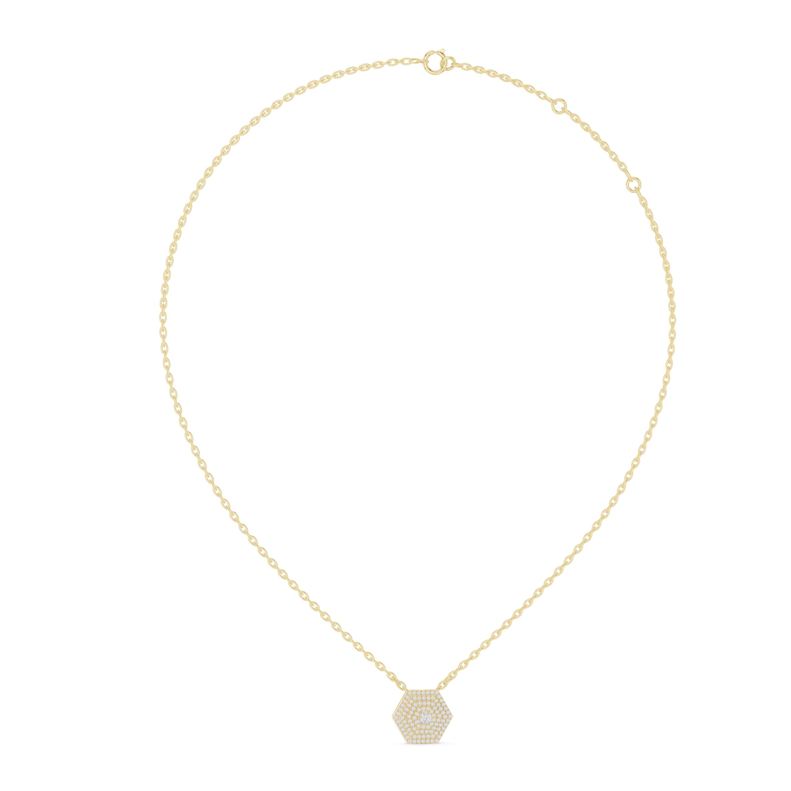 Hexagon Halo Diamond Pendant with Layered Geometric Design - 0.6 CT Modern Architectural Statement Necklace | The Elisora Jewels