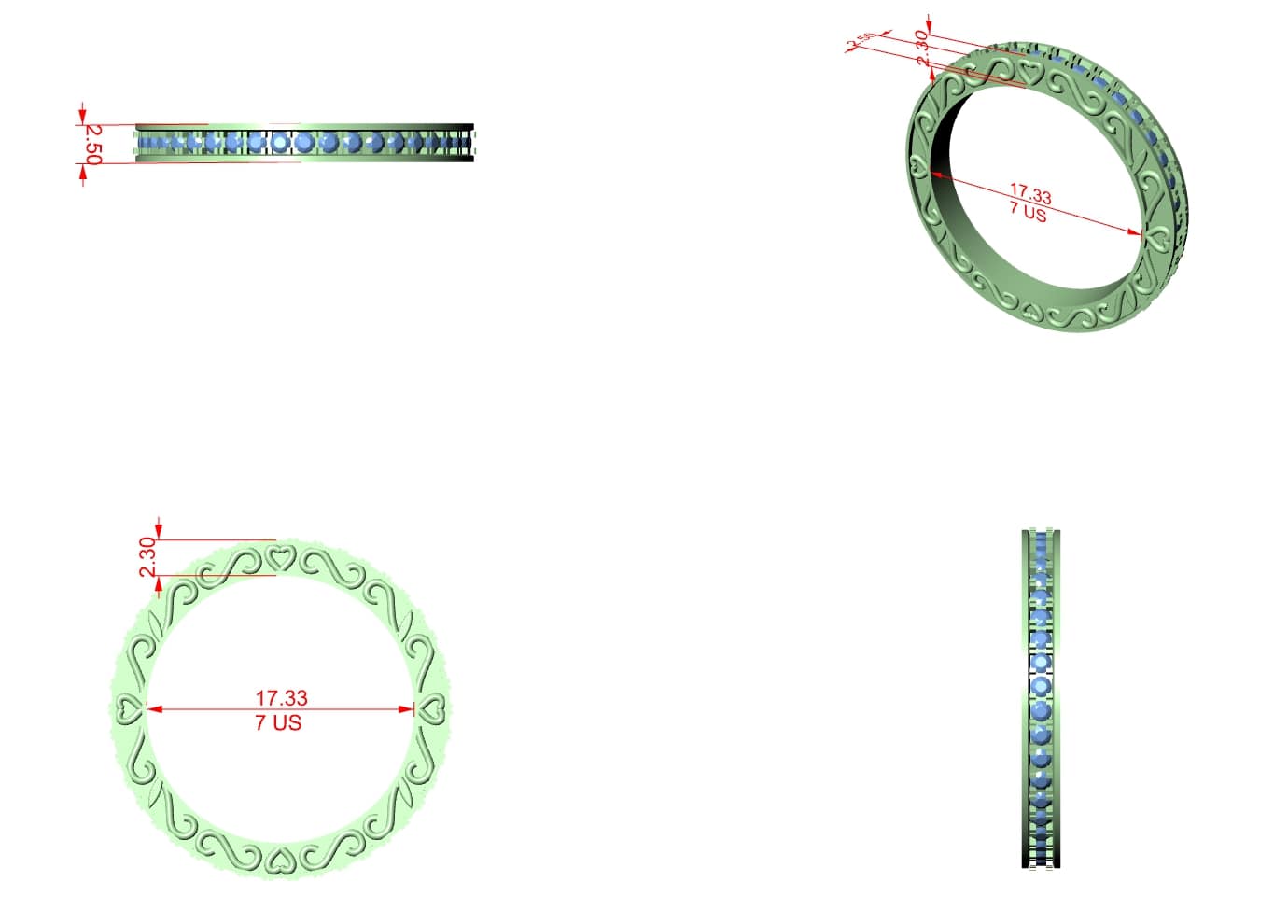 The Elisora Amora Eternity Band - 0.504 CT Heart-Engraved Full Eternity Diamond Ring in 10K/14K Gold or Silver | The Elisora Jewels