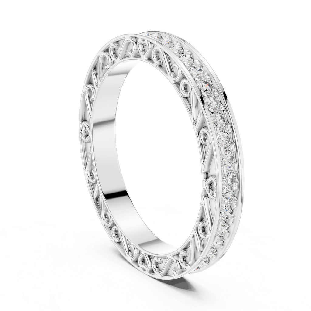 The Elisora Amora Eternity Band - 0.504 CT Heart-Engraved Full Eternity Diamond Ring in 10K/14K Gold or Silver | The Elisora Jewels