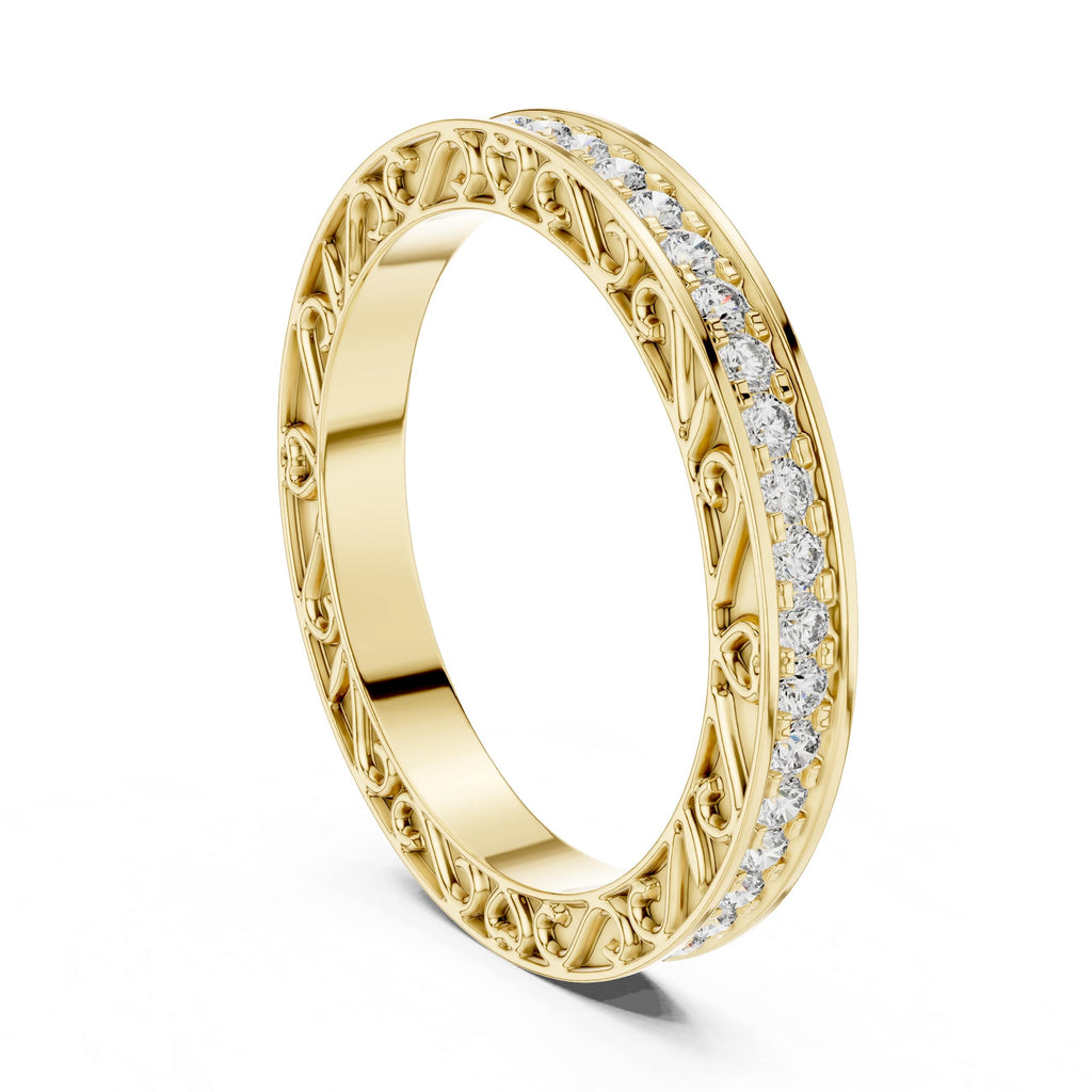 The Elisora Amora Eternity Band - 0.504 CT Heart-Engraved Full Eternity Diamond Ring in 10K/14K Gold or Silver | The Elisora Jewels