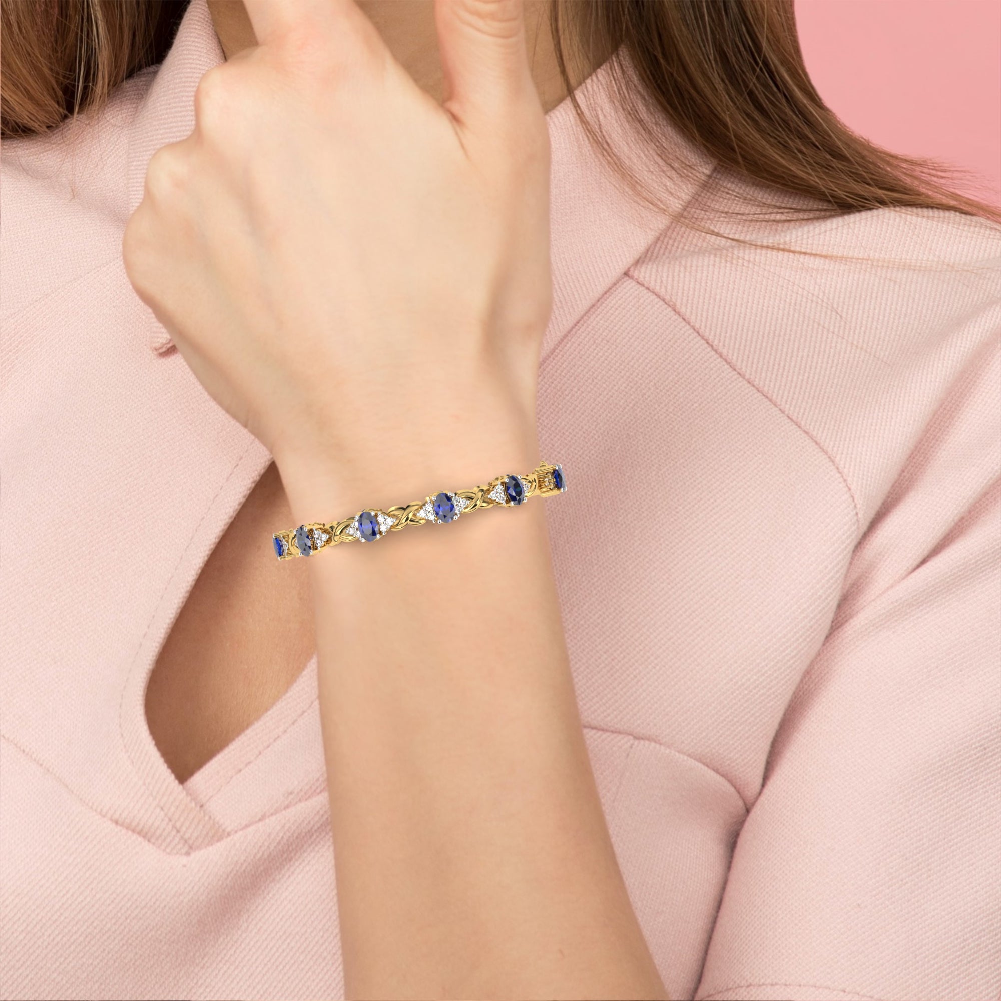 Infinity Link Oval Sapphire & Diamond Bracelet • Elegant Oval-Cut Blue Stone Bracelet • Luxury Everyday Tennis Bracelet • Bridal & Anniversary Jewelry Gift