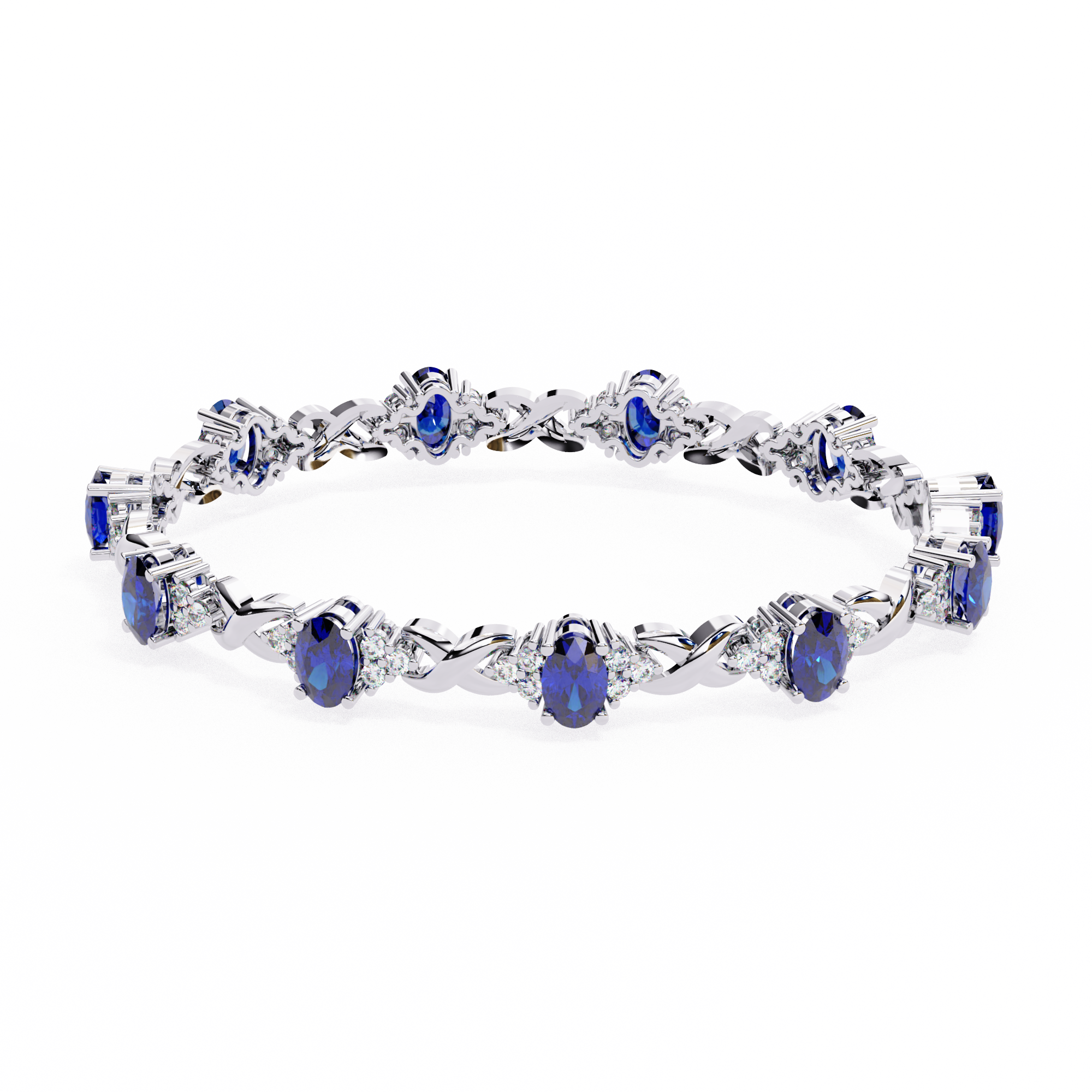Infinity Link Oval Sapphire & Diamond Bracelet • Elegant Oval-Cut Blue Stone Bracelet • Luxury Everyday Tennis Bracelet • Bridal & Anniversary Jewelry Gift