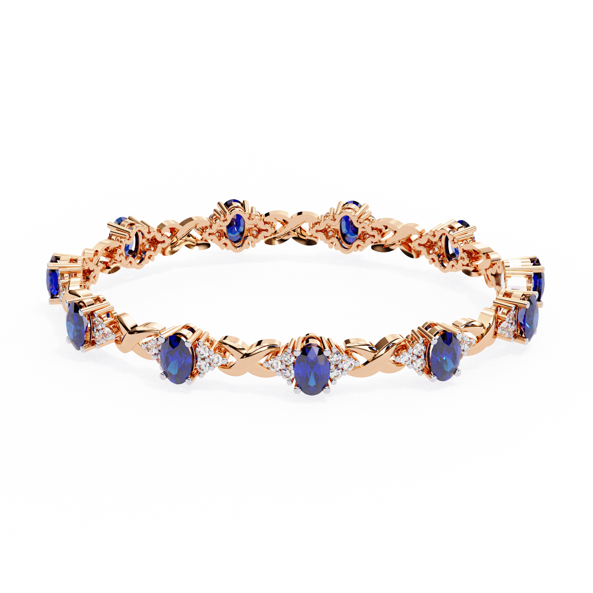 Infinity Link Oval Sapphire & Diamond Bracelet • Elegant Oval-Cut Blue Stone Bracelet • Luxury Everyday Tennis Bracelet • Bridal & Anniversary Jewelry Gift