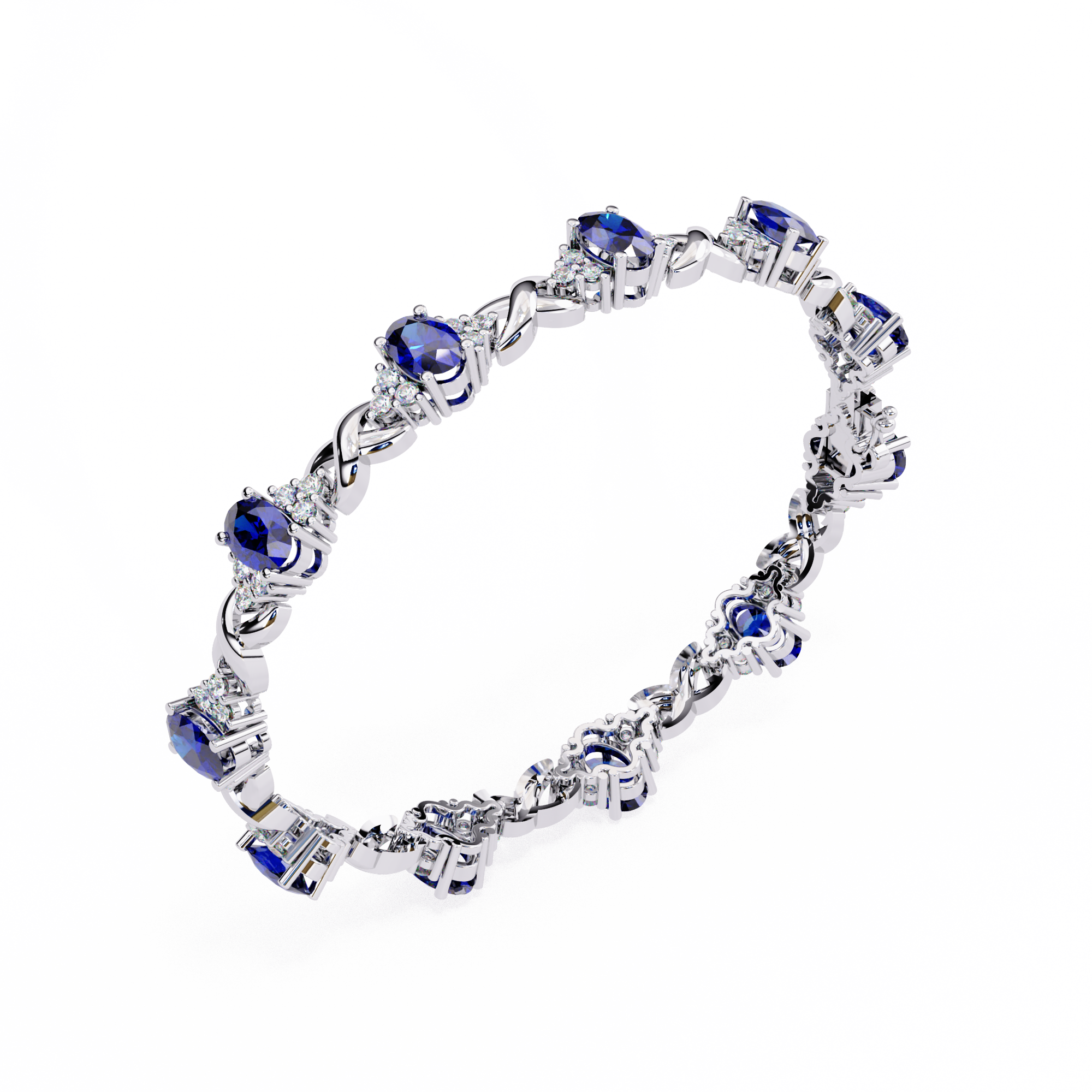 Infinity Link Oval Sapphire & Diamond Bracelet • Elegant Oval-Cut Blue Stone Bracelet • Luxury Everyday Tennis Bracelet • Bridal & Anniversary Jewelry Gift