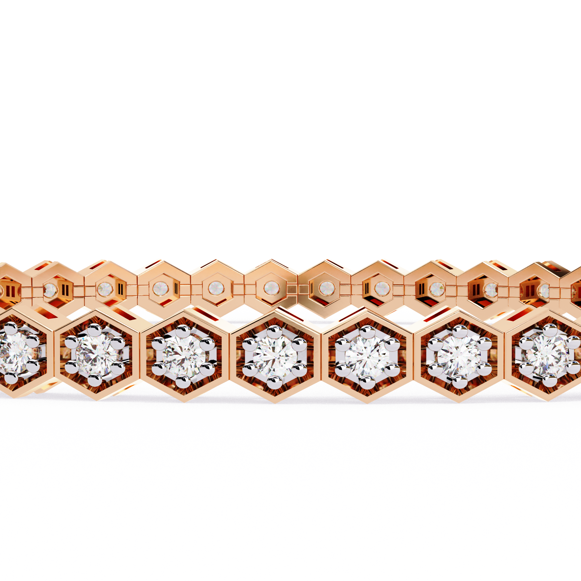 Hexagon Diamond Tennis Bracelet • Modern Geometric Round-Cut Diamond Bracelet • Minimalist Luxury Link Bracelet • 10K / 14K Gold & Sterling Silver