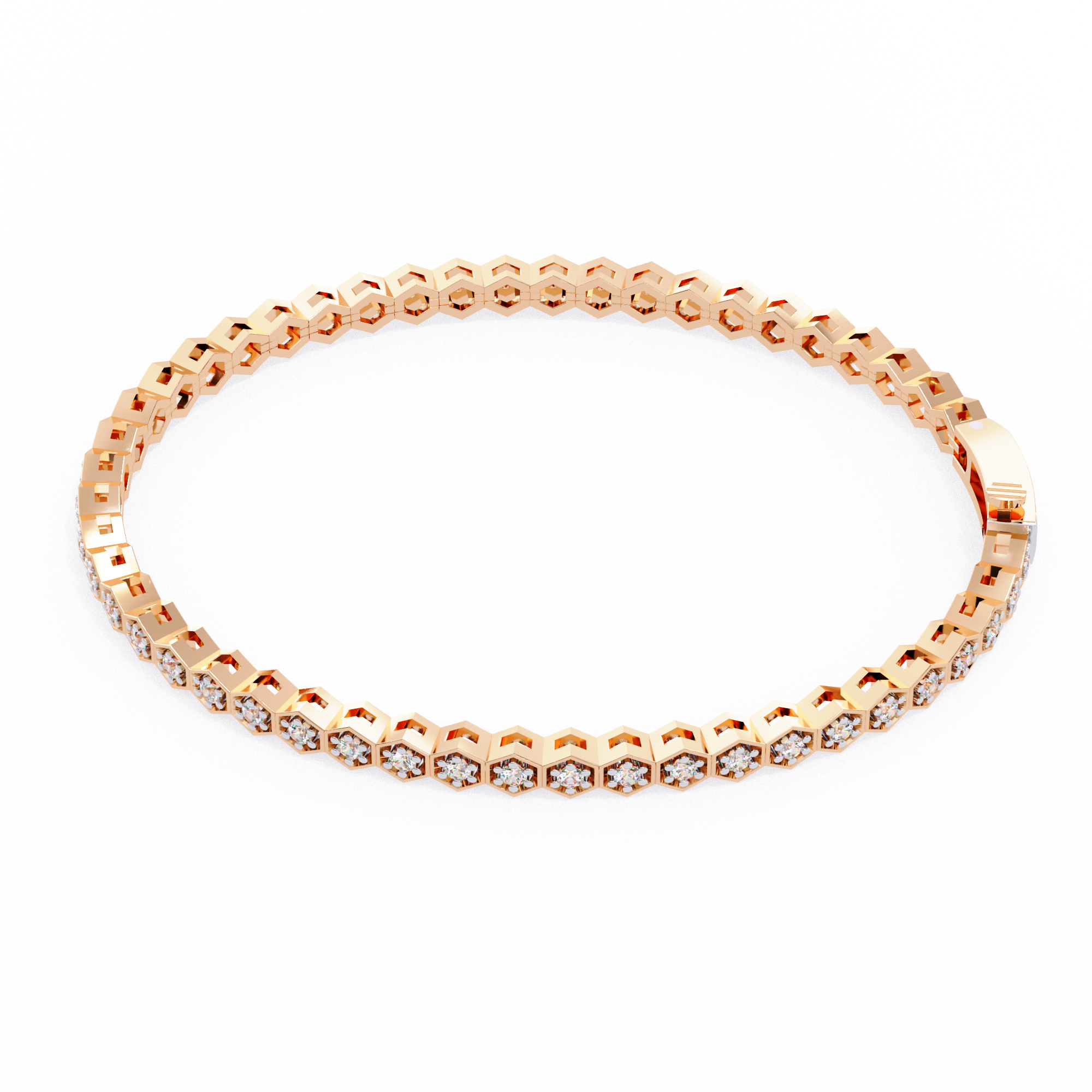 Hexagon Diamond Tennis Bracelet • Modern Geometric Round-Cut Diamond Bracelet • Minimalist Luxury Link Bracelet • 10K / 14K Gold & Sterling Silver