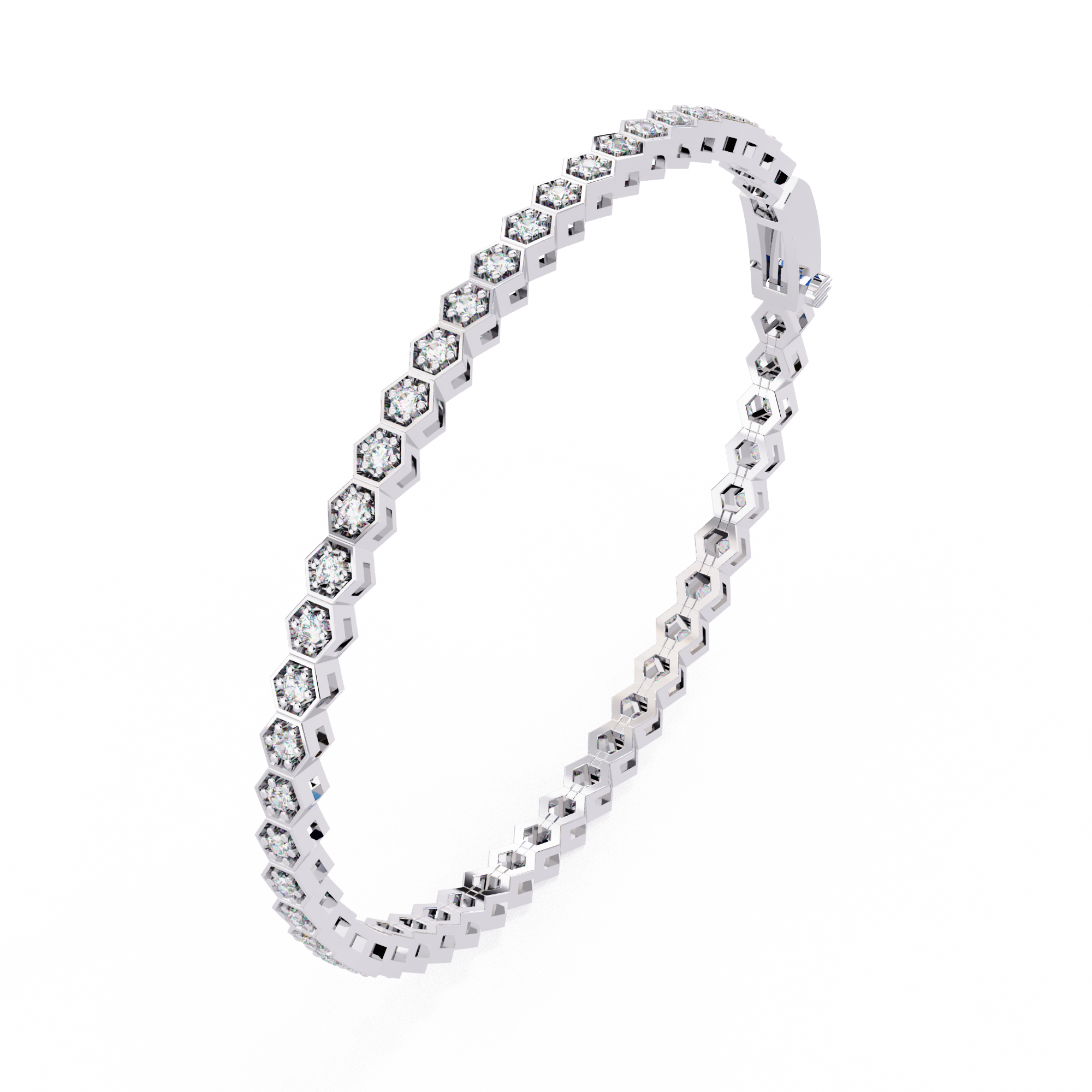 Hexagon Diamond Tennis Bracelet • Modern Geometric Round-Cut Diamond Bracelet • Minimalist Luxury Link Bracelet • 10K / 14K Gold & Sterling Silver