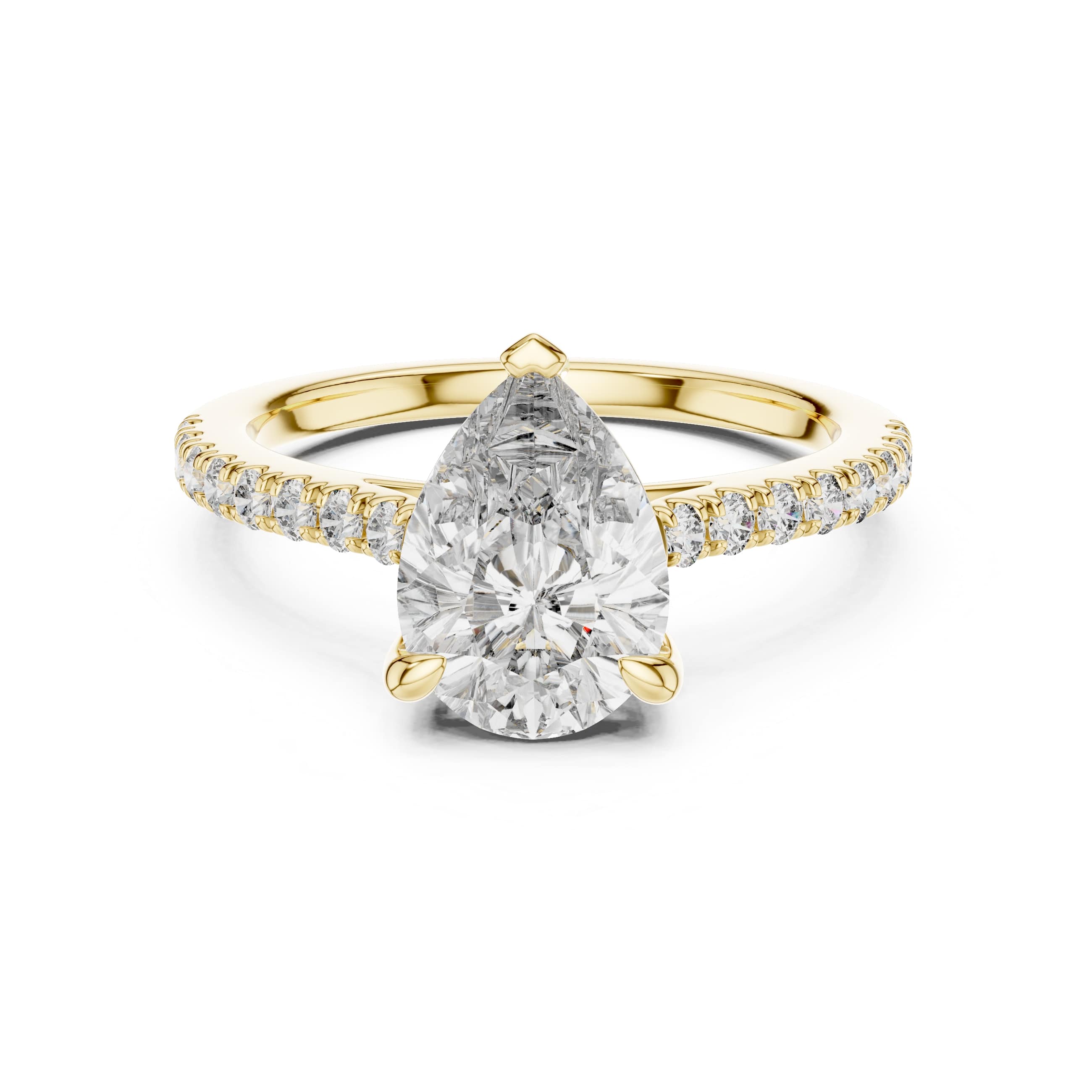 Pear Cut Moissanite Engagement Ring with Pavé Band - 2.00 CT Teardrop Solitaire Bridal Design in Rose, White or Yellow Gold / Silver | The Elisora Jewels