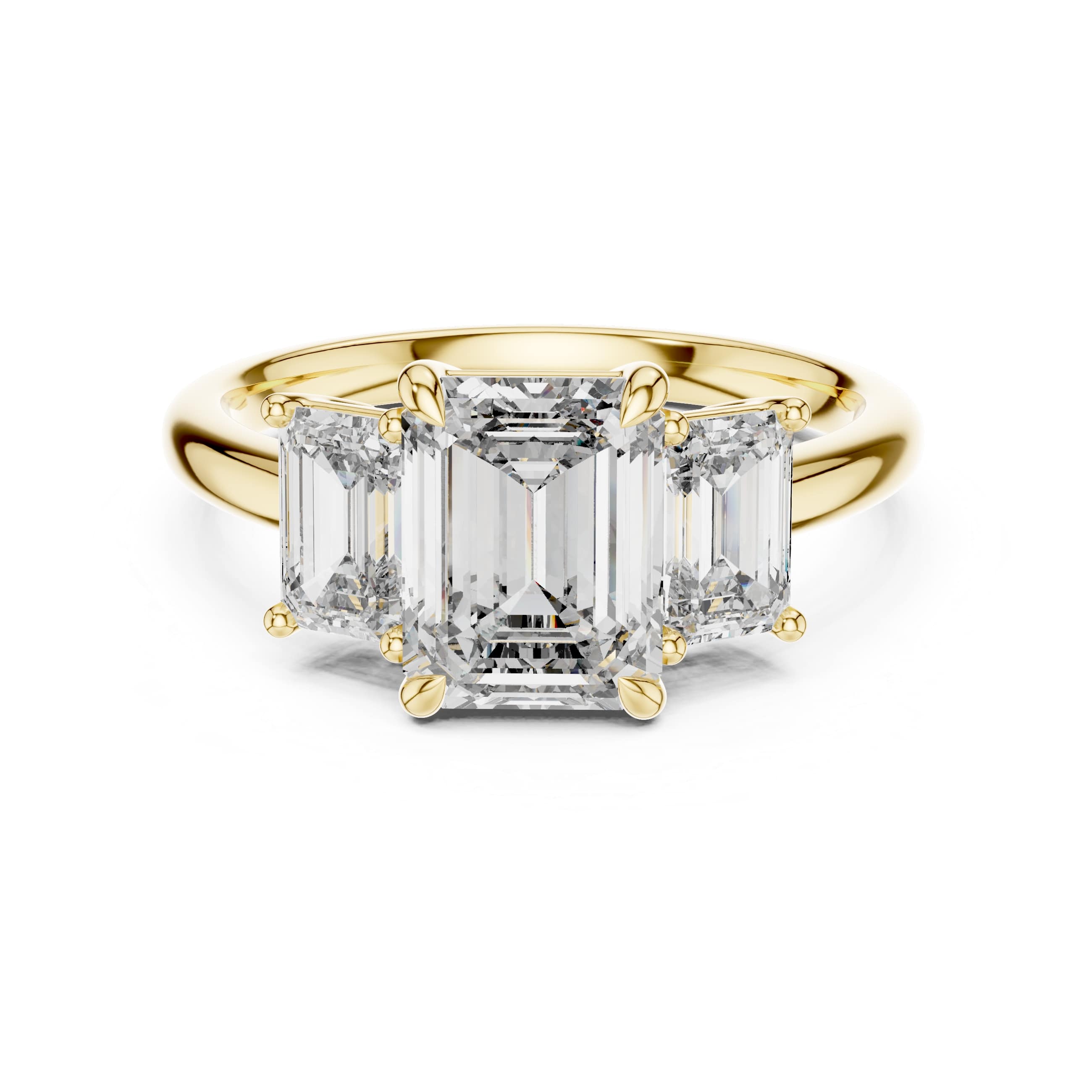 Emerald Cut Three-Stone Moissanite Engagement Ring with Tapered Step-Cut Side Stones - 3.00 CT Art Deco Bridal Design in Gold or Silver | The Elisora Jewels