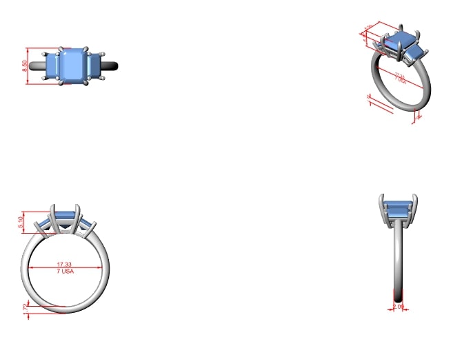 Emerald Cut Three-Stone Moissanite Engagement Ring with Tapered Step-Cut Side Stones - 3.00 CT Art Deco Bridal Design in Gold or Silver | The Elisora Jewels
