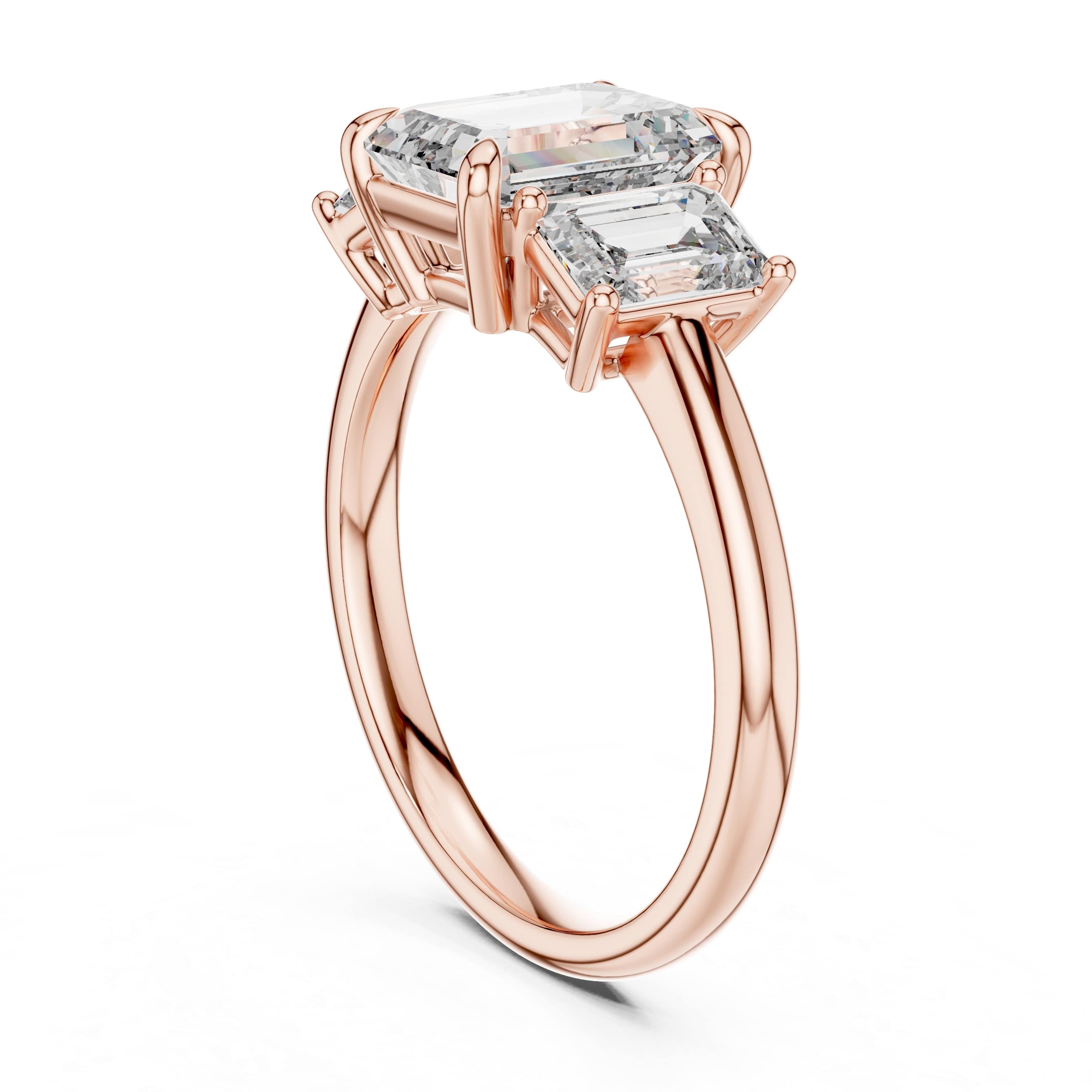 Emerald Cut Three-Stone Moissanite Engagement Ring with Tapered Step-Cut Side Stones - 3.00 CT Art Deco Bridal Design in Gold or Silver | The Elisora Jewels