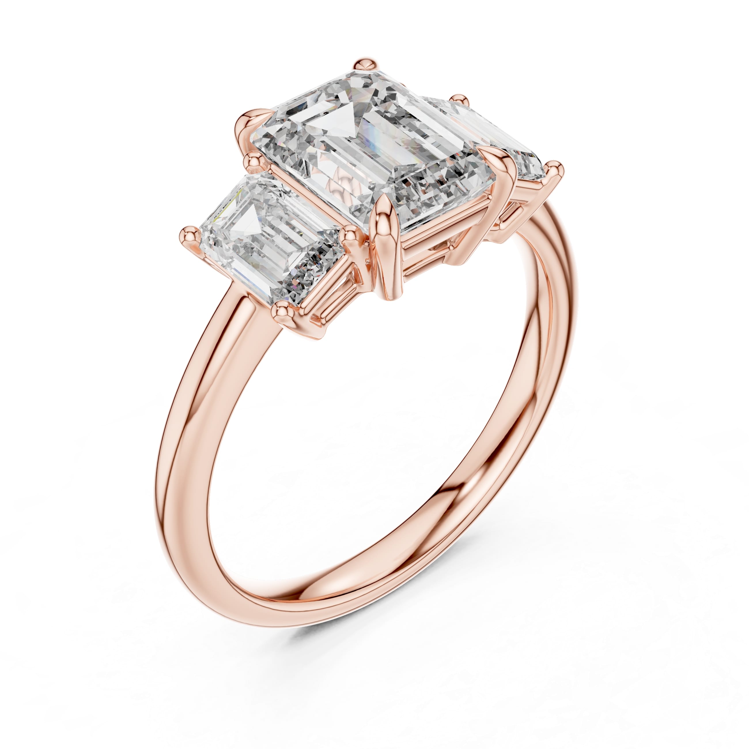 Emerald Cut Three-Stone Moissanite Engagement Ring with Tapered Step-Cut Side Stones - 3.00 CT Art Deco Bridal Design in Gold or Silver | The Elisora Jewels