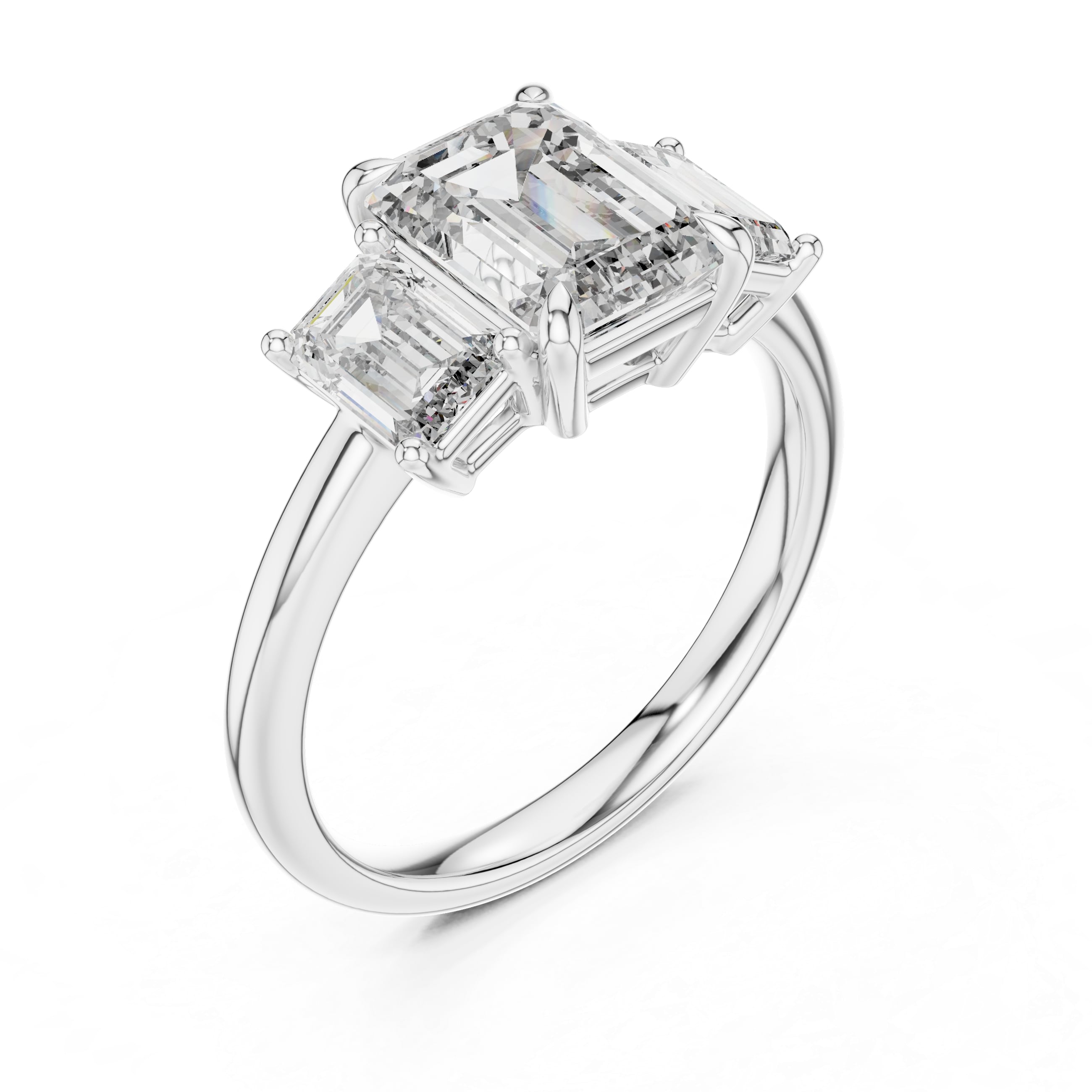 Emerald Cut Three-Stone Moissanite Engagement Ring with Tapered Step-Cut Side Stones - 3.00 CT Art Deco Bridal Design in Gold or Silver | The Elisora Jewels