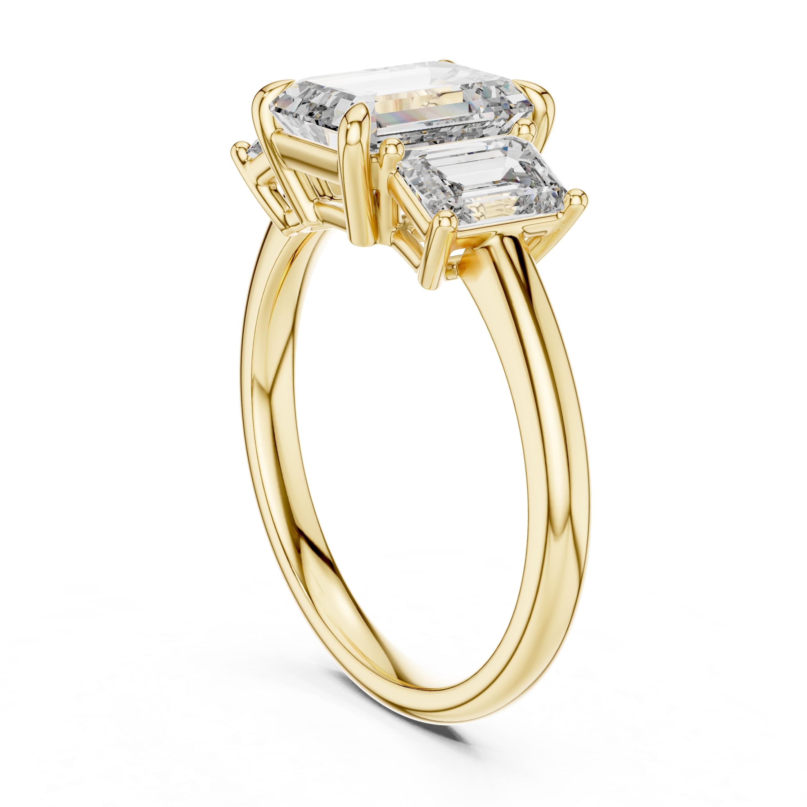 Emerald Cut Three-Stone Moissanite Engagement Ring with Tapered Step-Cut Side Stones - 3.00 CT Art Deco Bridal Design in Gold or Silver | The Elisora Jewels