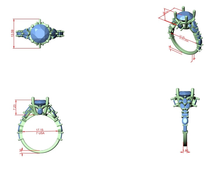 Round Brilliant Multi-Stone Moissanite Engagement Ring with Marquise & Baguette Accents - 2.5 CT Art-Deco Inspired Design in 10K/14K Gold or Silver | The Elisora Collection
