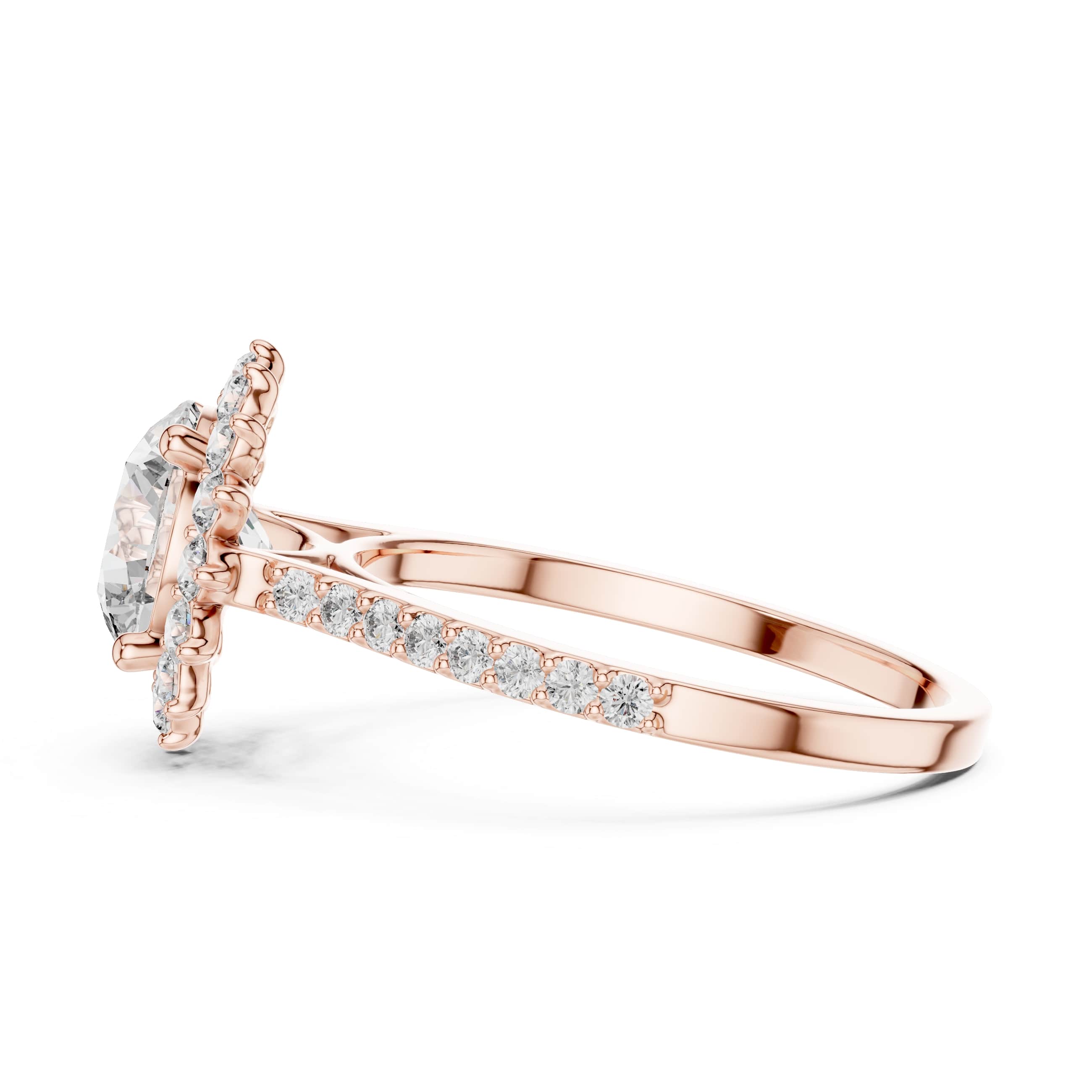 Round Brilliant Halo Moissanite Engagement Ring with Pavé Band - 1.5 CT Nature-Inspired Design in 10K/14K Gold or Sterling Silver | The Elisora Jewels