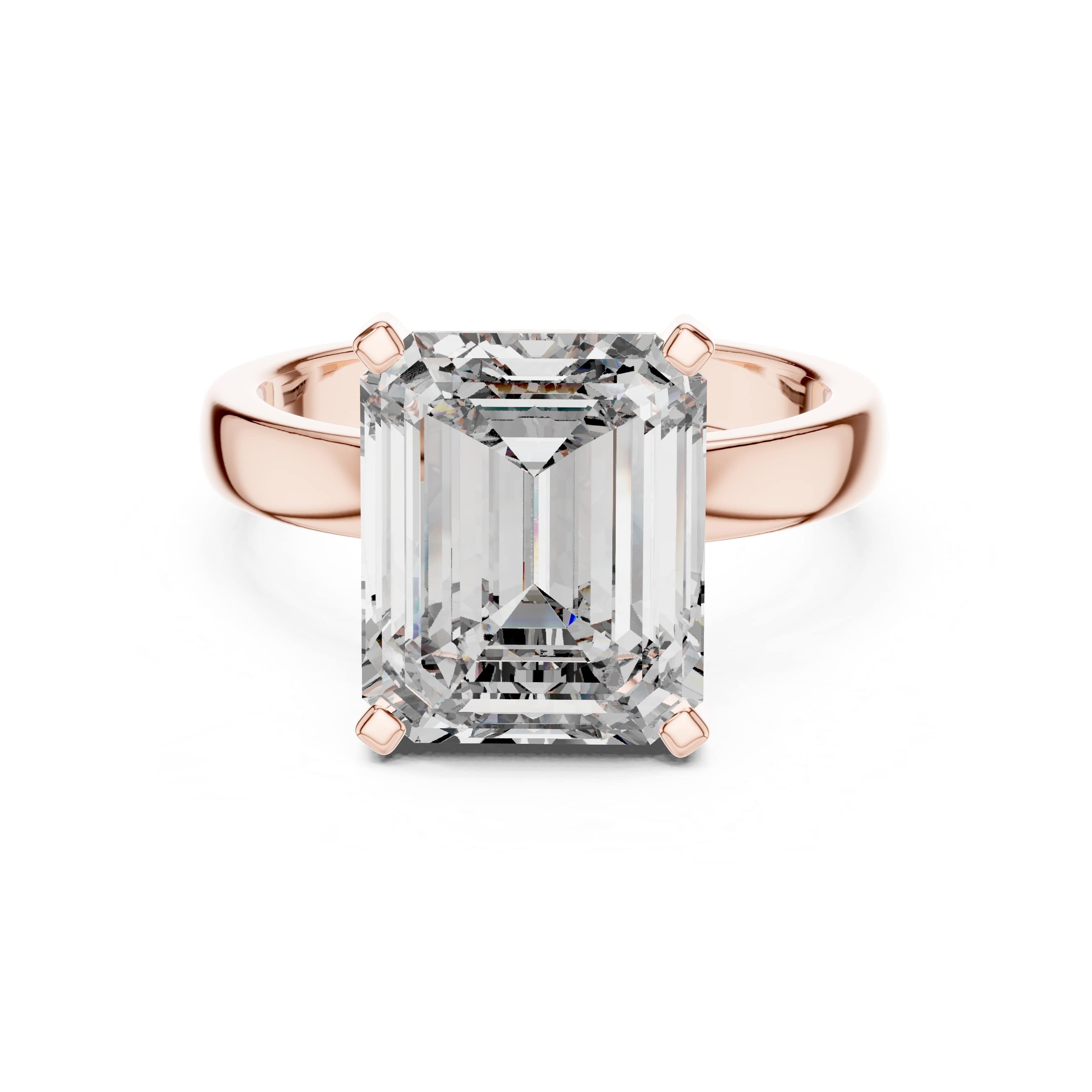 Emerald-Cut Moissanite Engagement Ring - 2.0 CT D/VVS Solitaire • Minimalist Four-Prong Setting in 10K/14K Gold or Silver