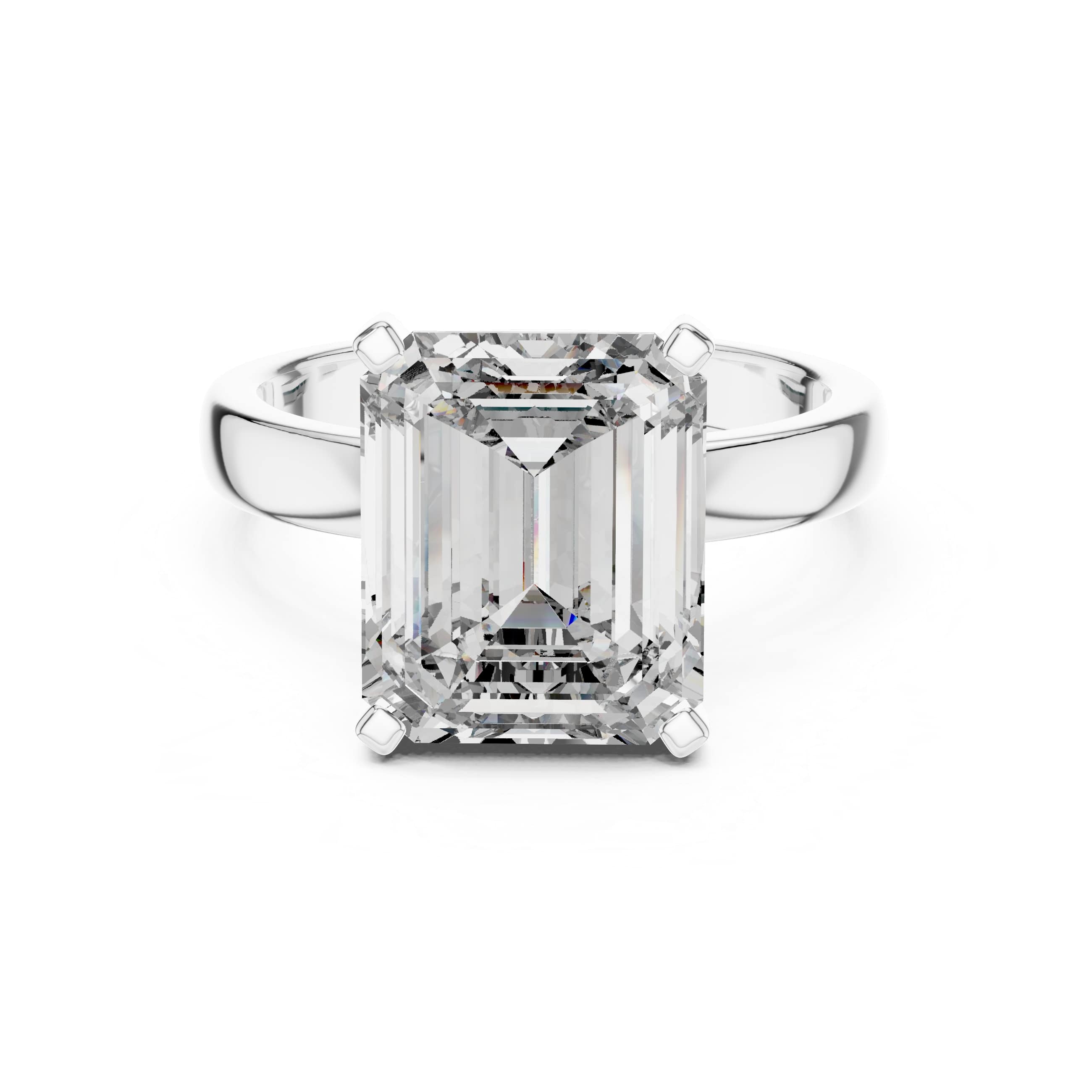 Emerald-Cut Moissanite Engagement Ring - 2.0 CT D/VVS Solitaire • Minimalist Four-Prong Setting in 10K/14K Gold or Silver