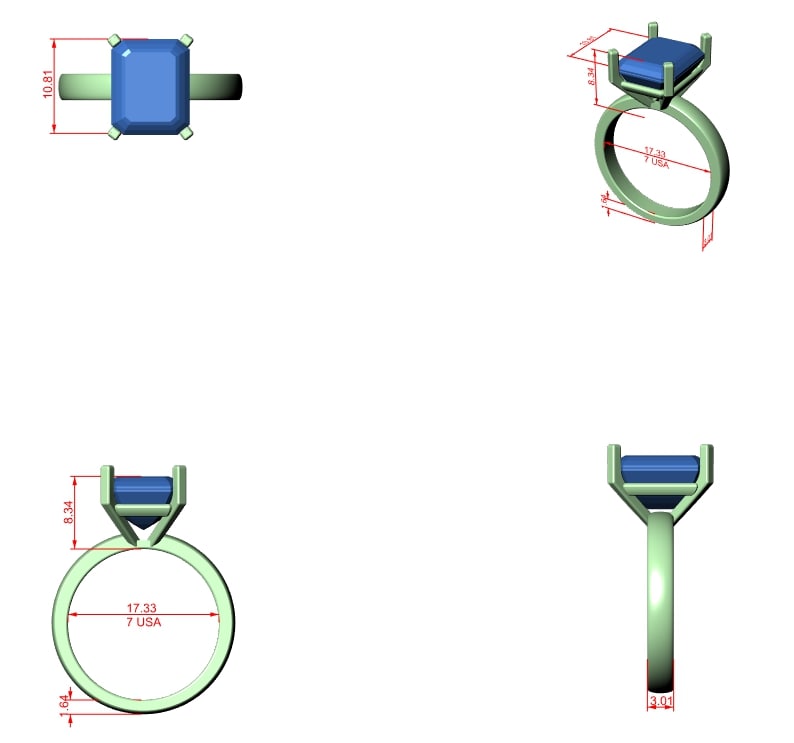 Emerald-Cut Moissanite Engagement Ring - 2.0 CT D/VVS Solitaire • Minimalist Four-Prong Setting in 10K/14K Gold or Silver